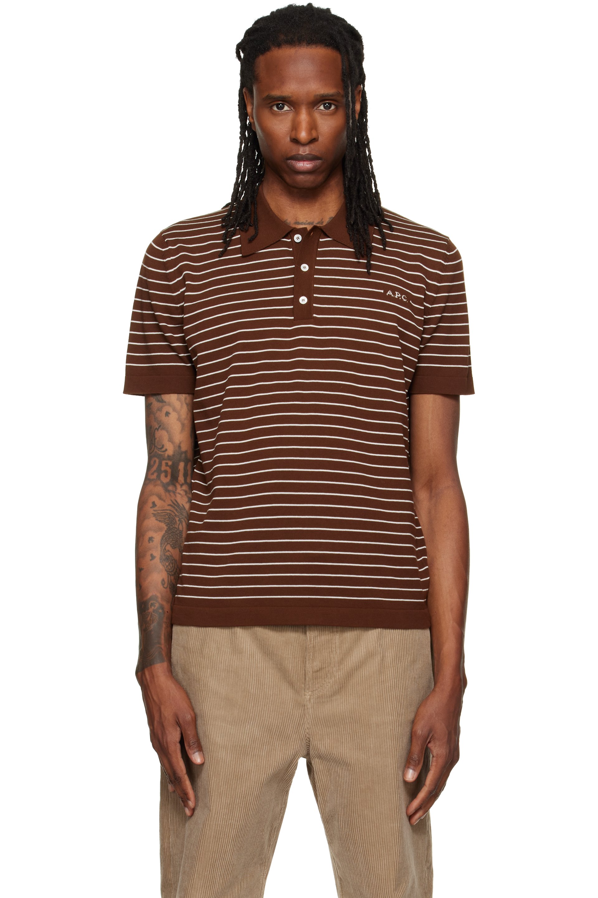 A.P.C. - Brown Fitted Striped Polo