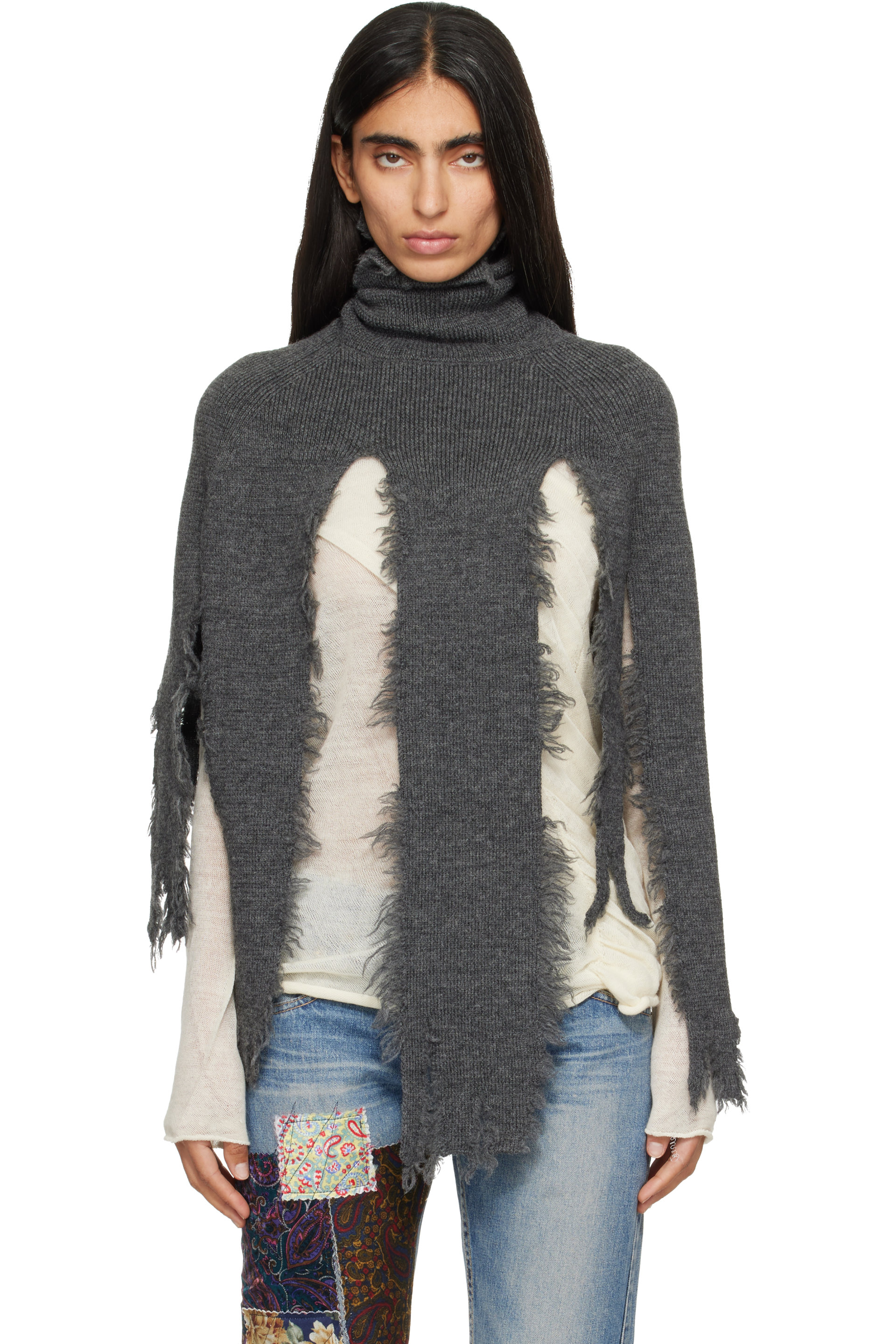 Junya Watanabe - Gray Wool Turtleneck Cape