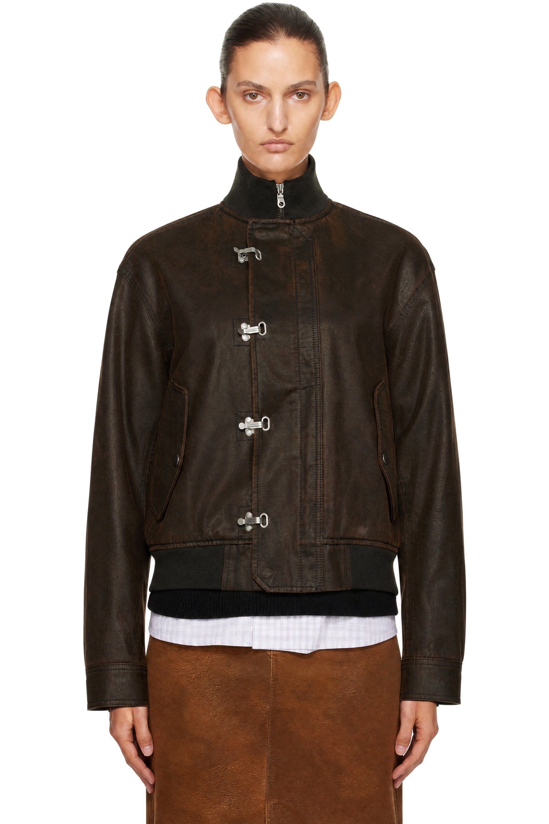 COOR - Brown Deck Hook Faux-Suede Bomber Jacket