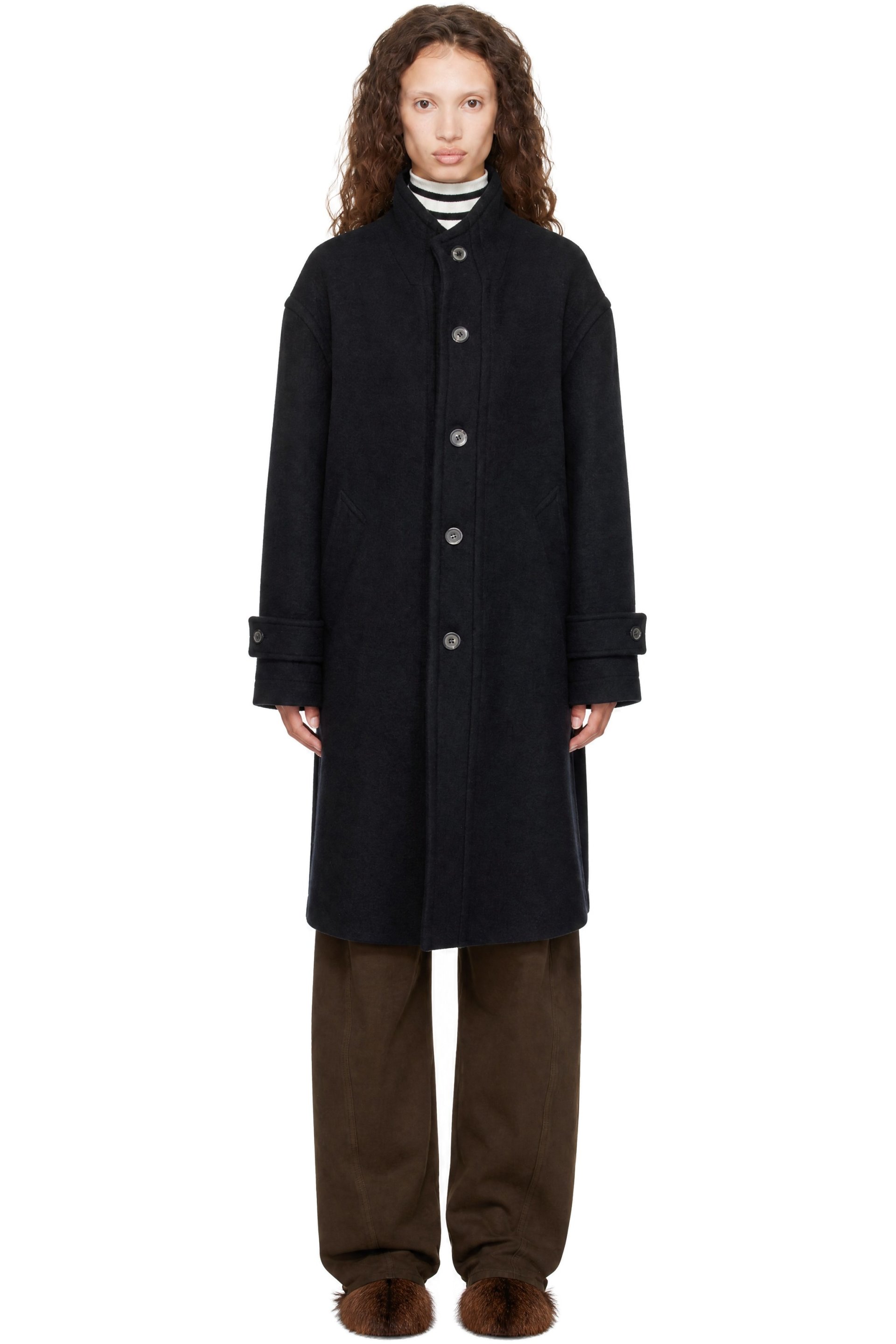 COOR - Black Virgin Wool High Neck Coat
