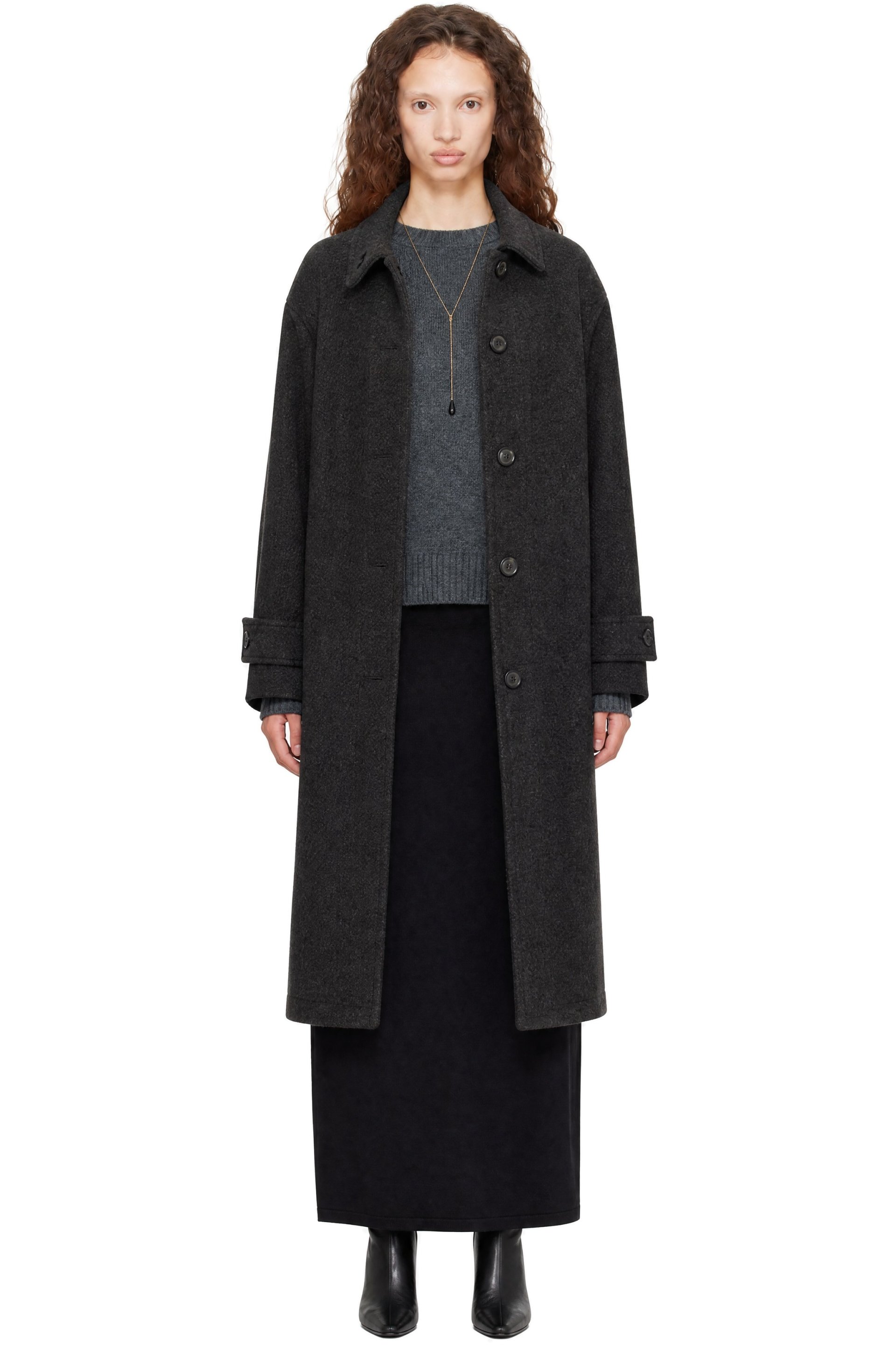 COOR - Gray Cashmere Blend High Neck Coat