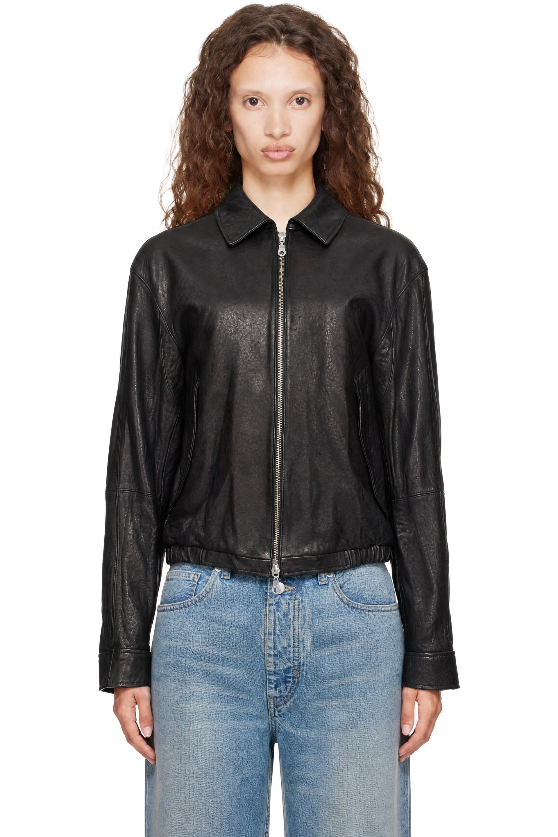 COOR - Black Vegetable Swingtop Pleated Leather Jacket