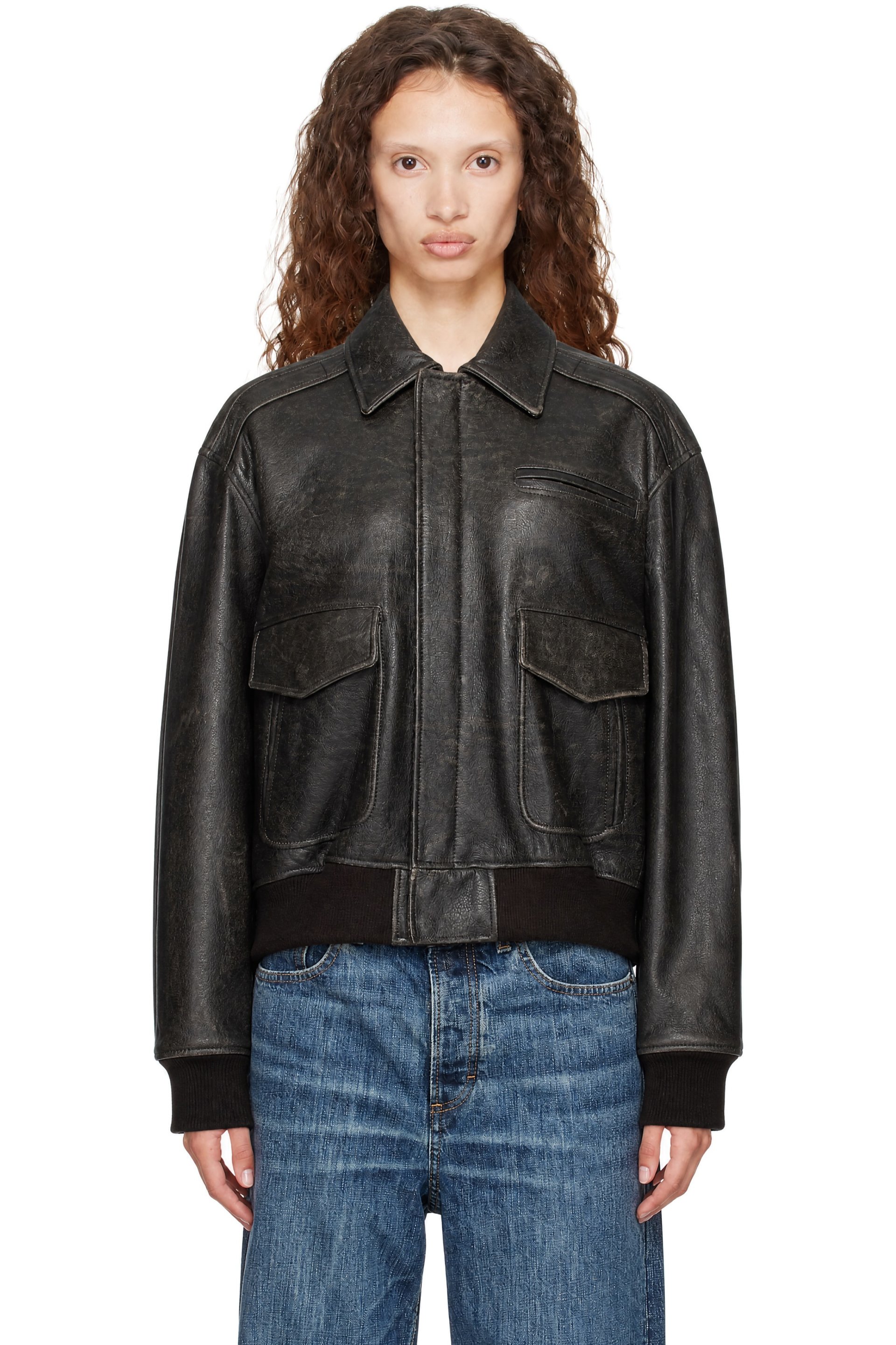 COOR - Brown Vintage Cow Skin Oversized Leather Jacket
