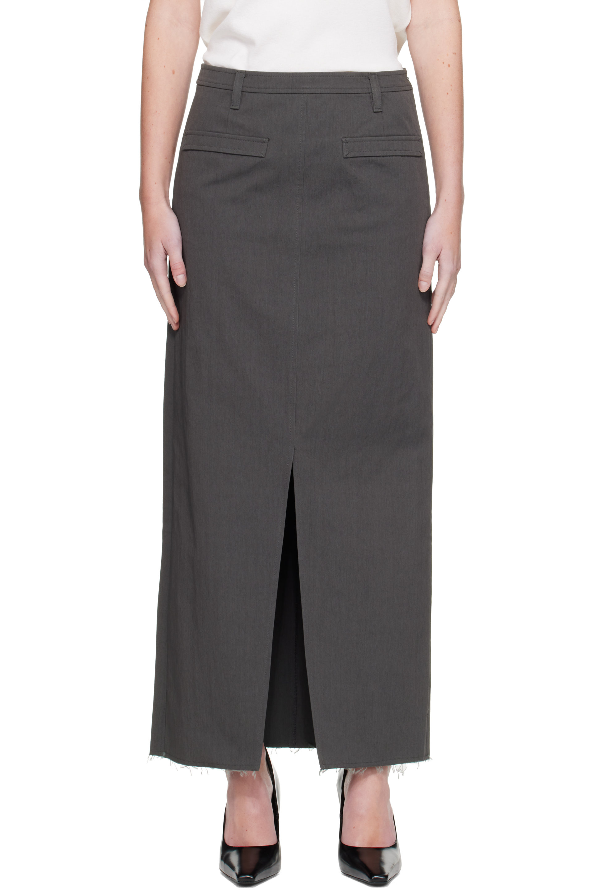COOR - Gray Cotton Relaxed Midi Skirt