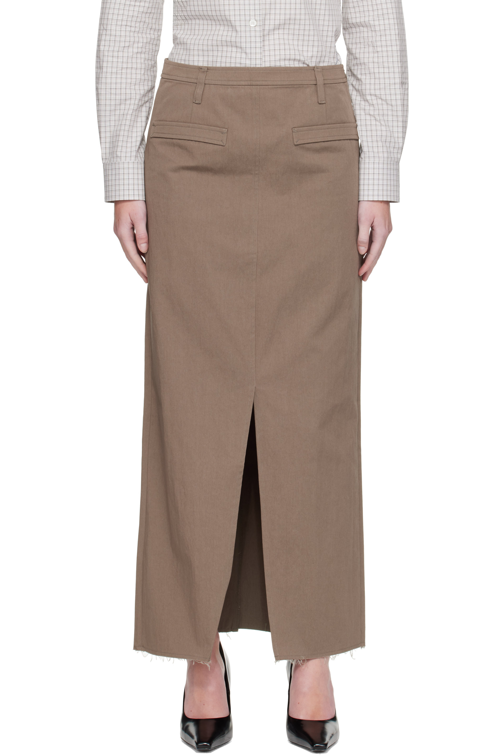 COOR - Khaki Cotton Relaxed Midi Skirt