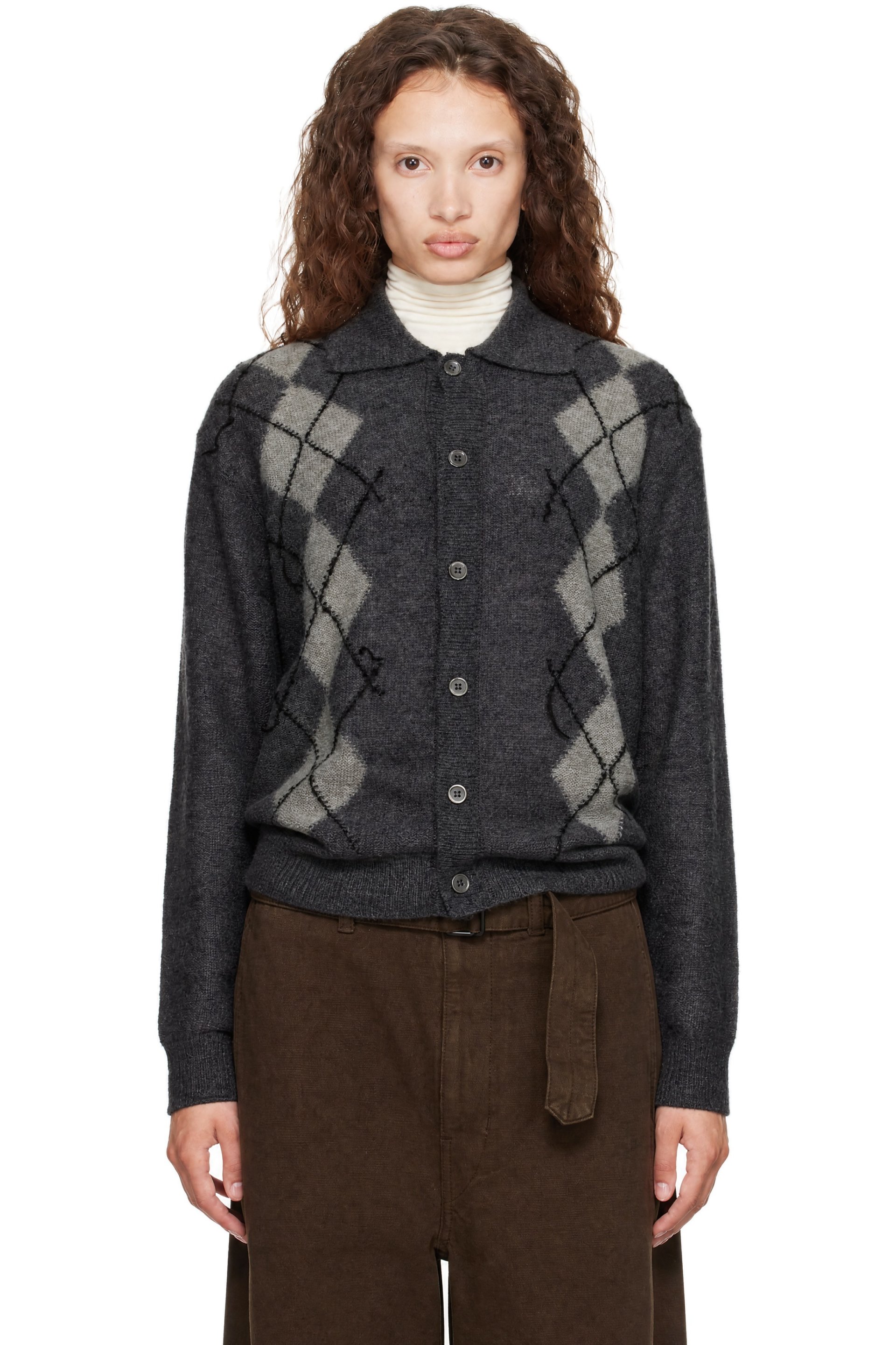 COOR - Gray Inside Out Argyle Collar Cardigan