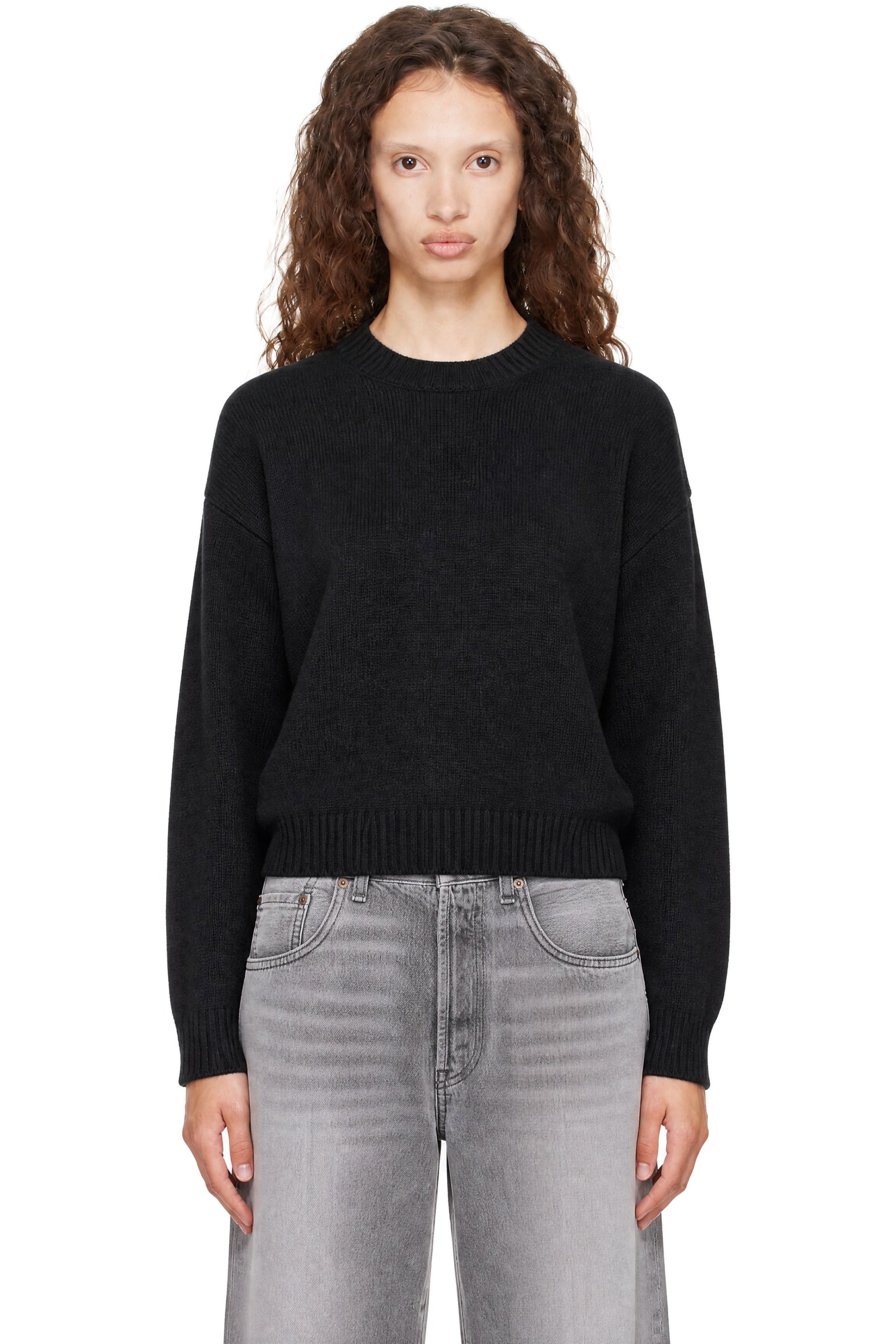 COOR - Black Wool Cropped Crewneck Sweater