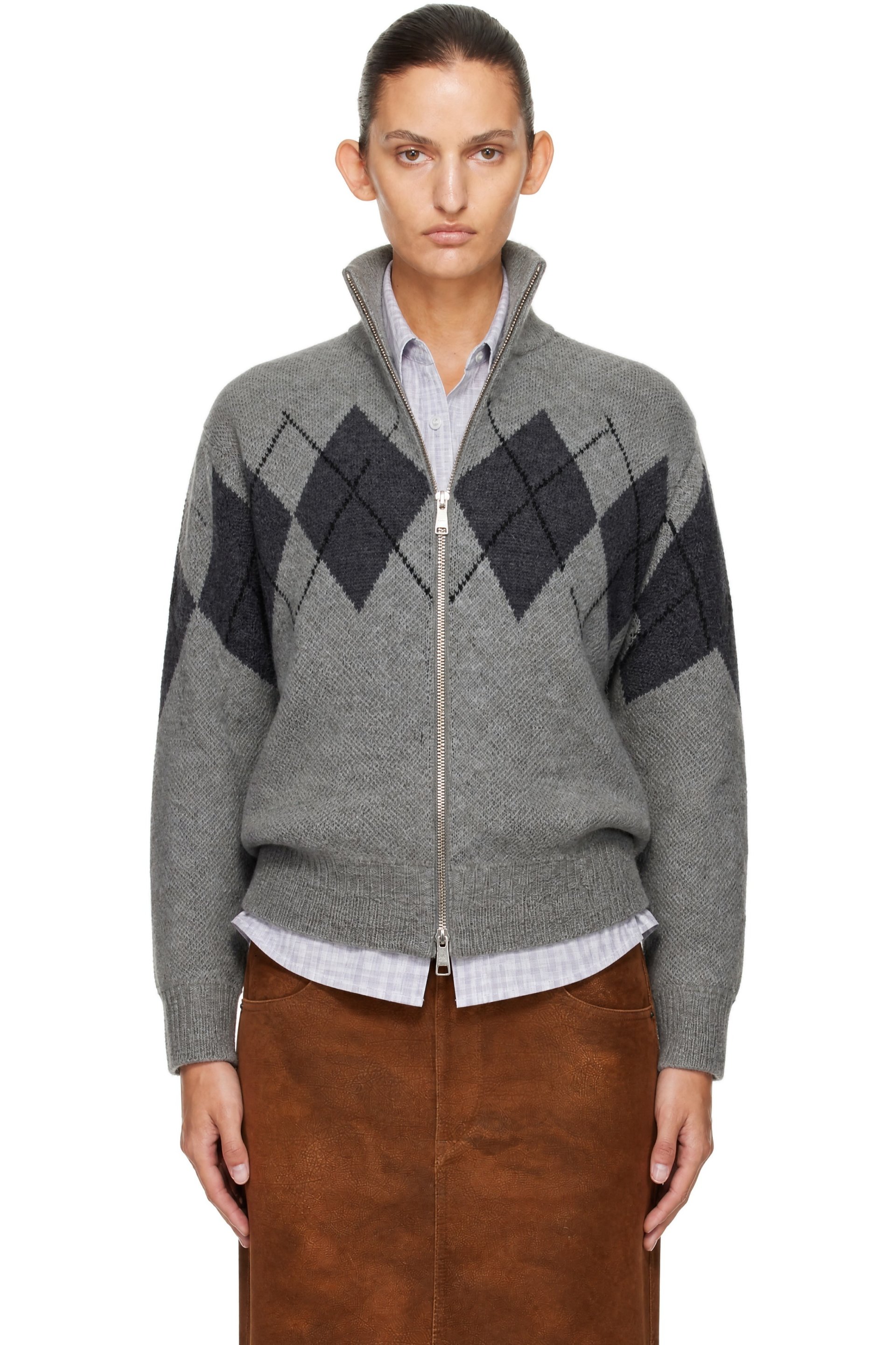 COOR - Gray Inside Out Argyle Zip-Up Cardigan