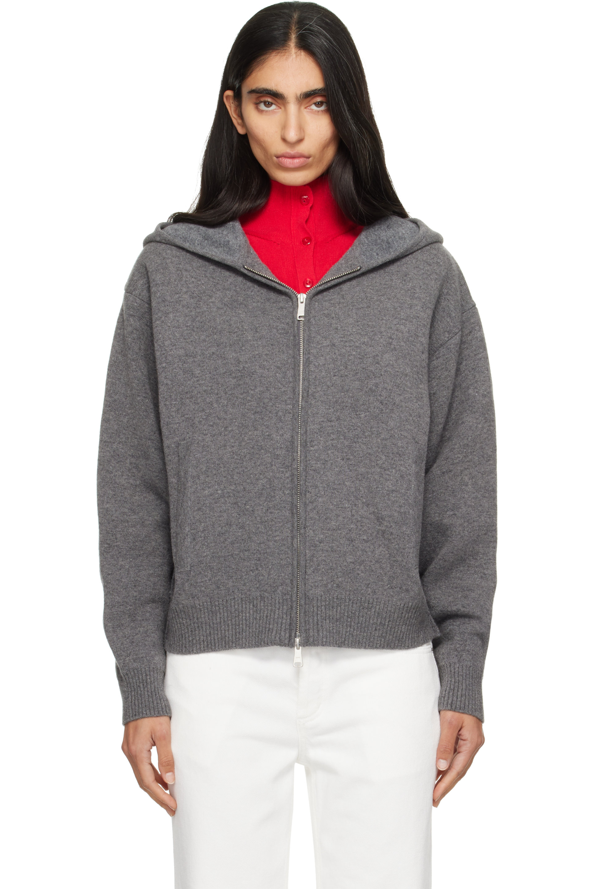 COOR - Gray Double Face Wool Zip-Up Hoodie