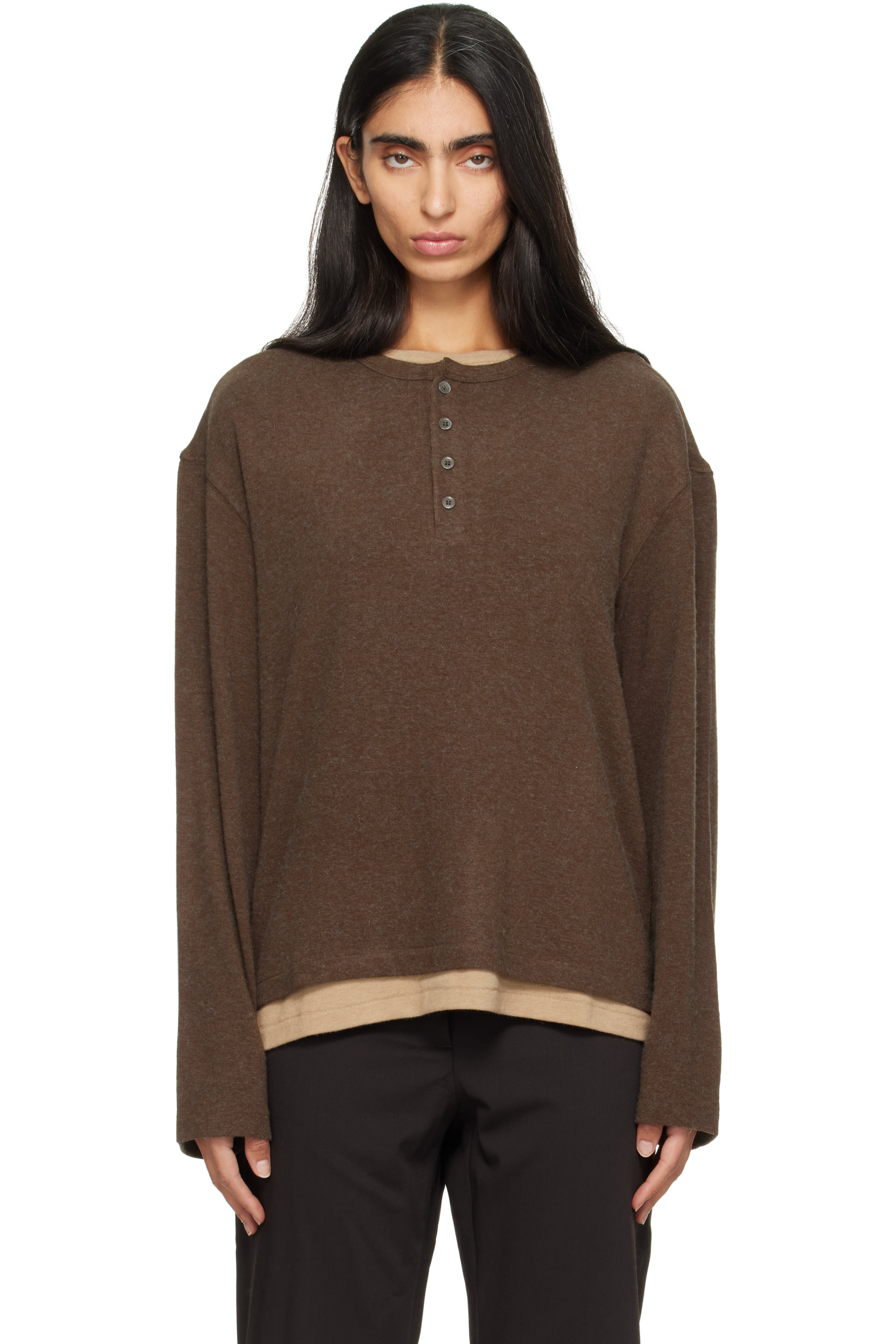 COOR - Khaki Hairy Neck Layered Henley