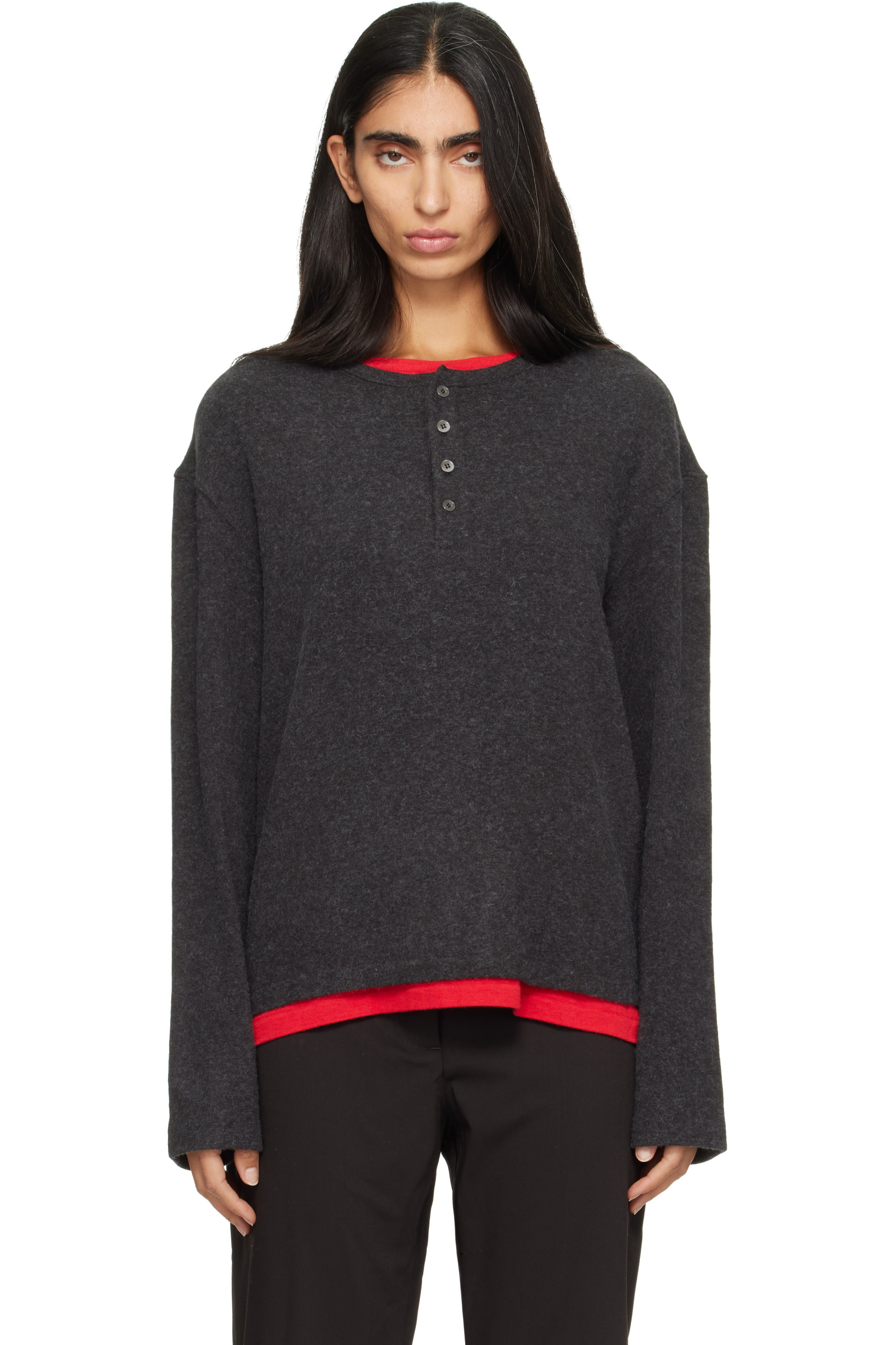 COOR - Gray Hairy Neck Layered Henley