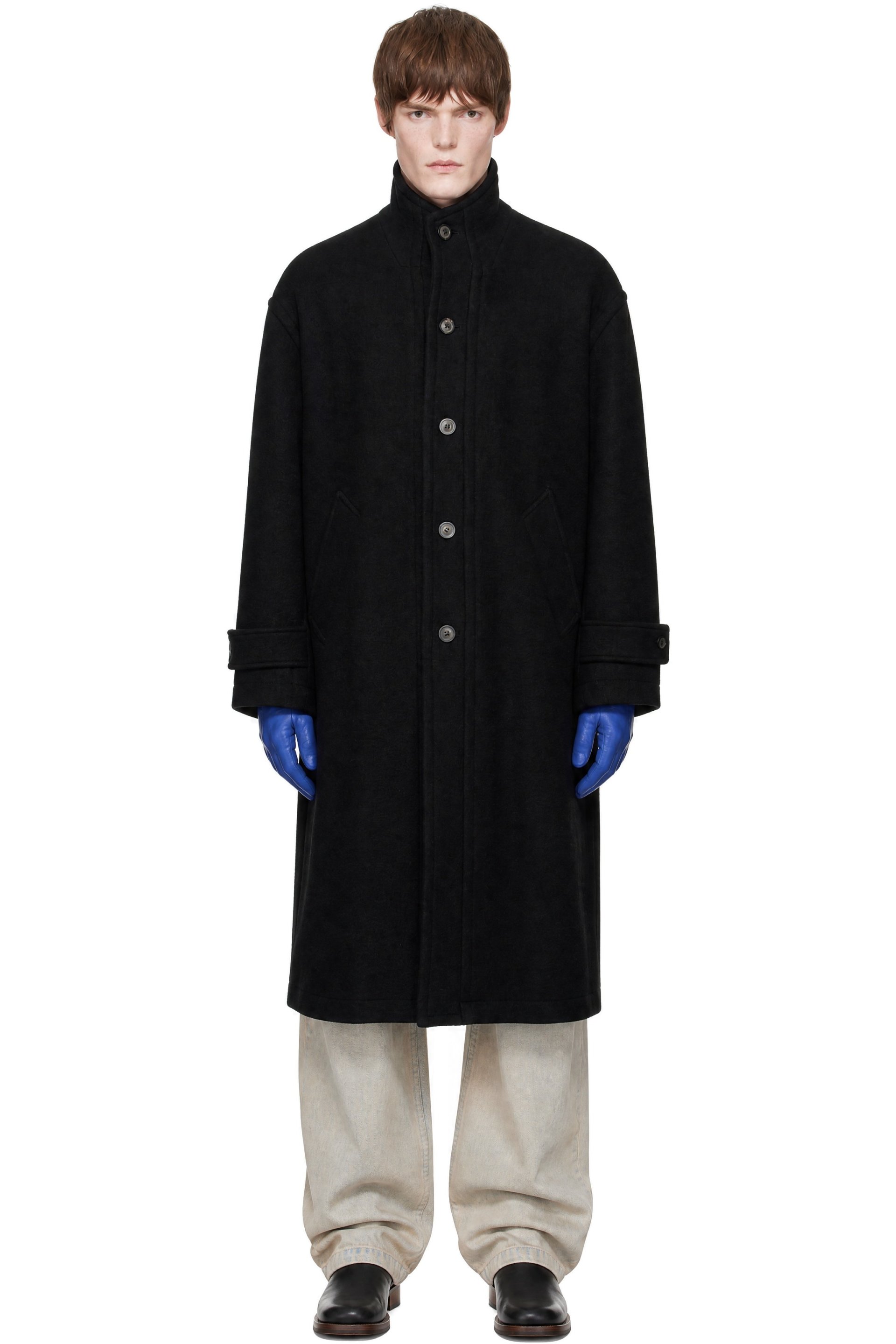 COOR - Black Virgin Wool High Neck Coat