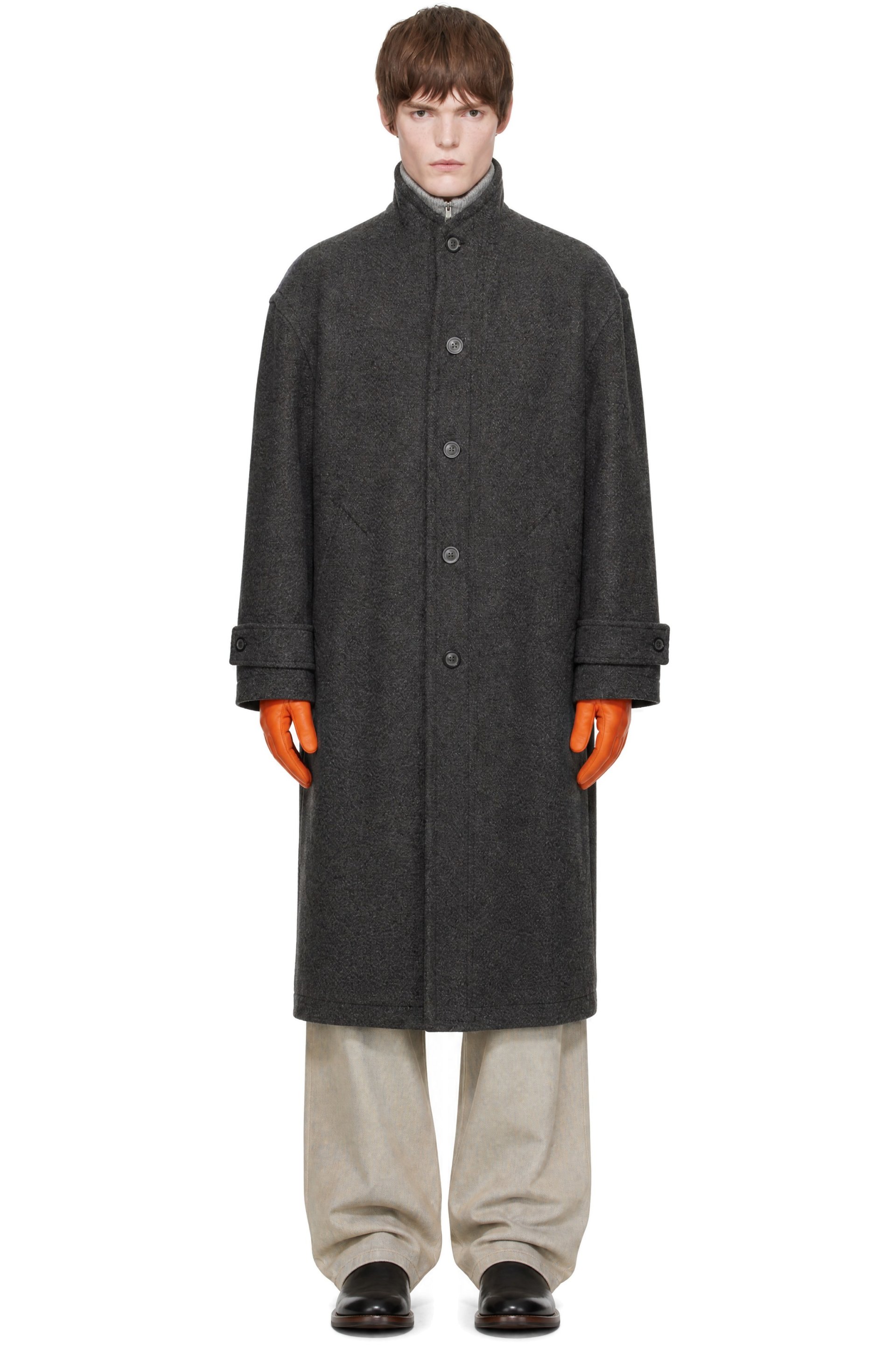 COOR - Gray Cashmere Blend High Neck Coat