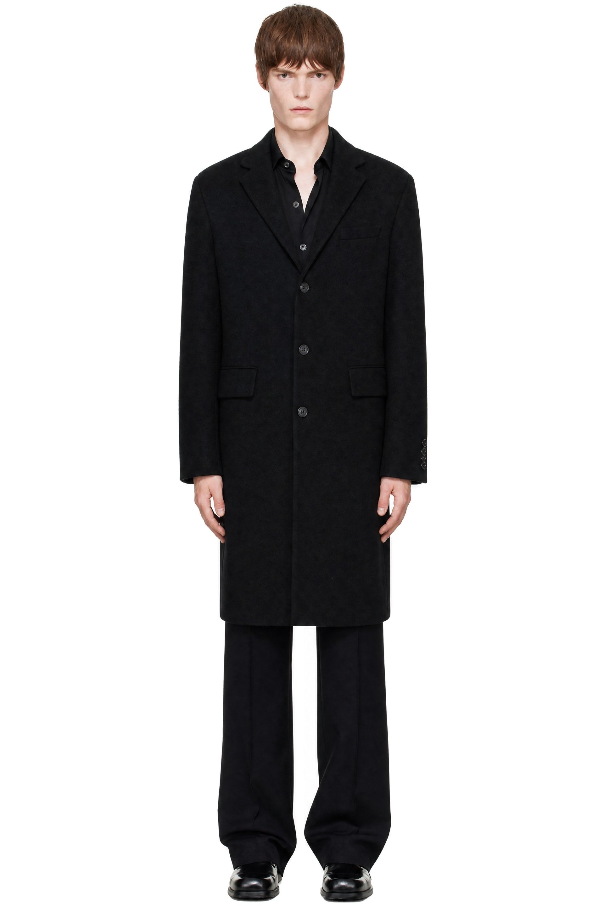 COOR - Black Corduroy Trim Hairy Chesterfield Coat