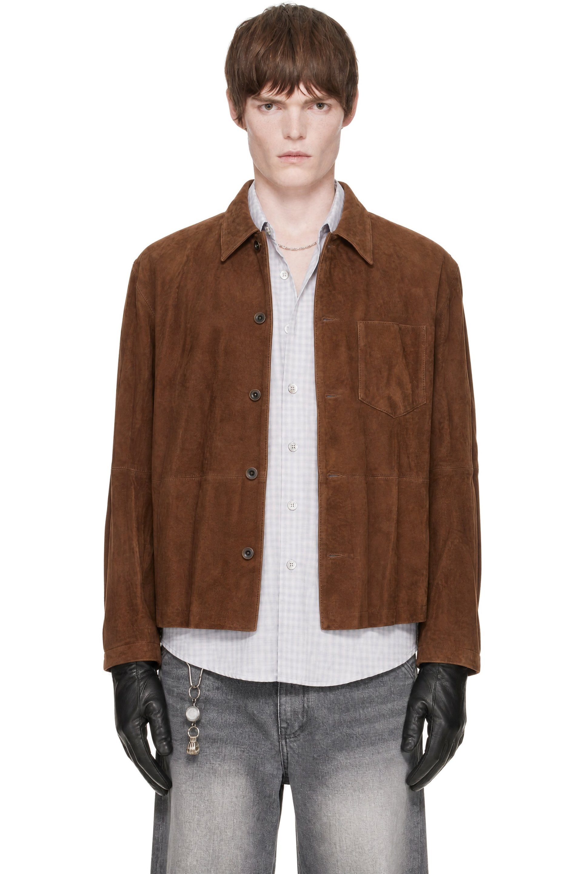 COOR - Tan Pleated Wash Suede Overshirt
