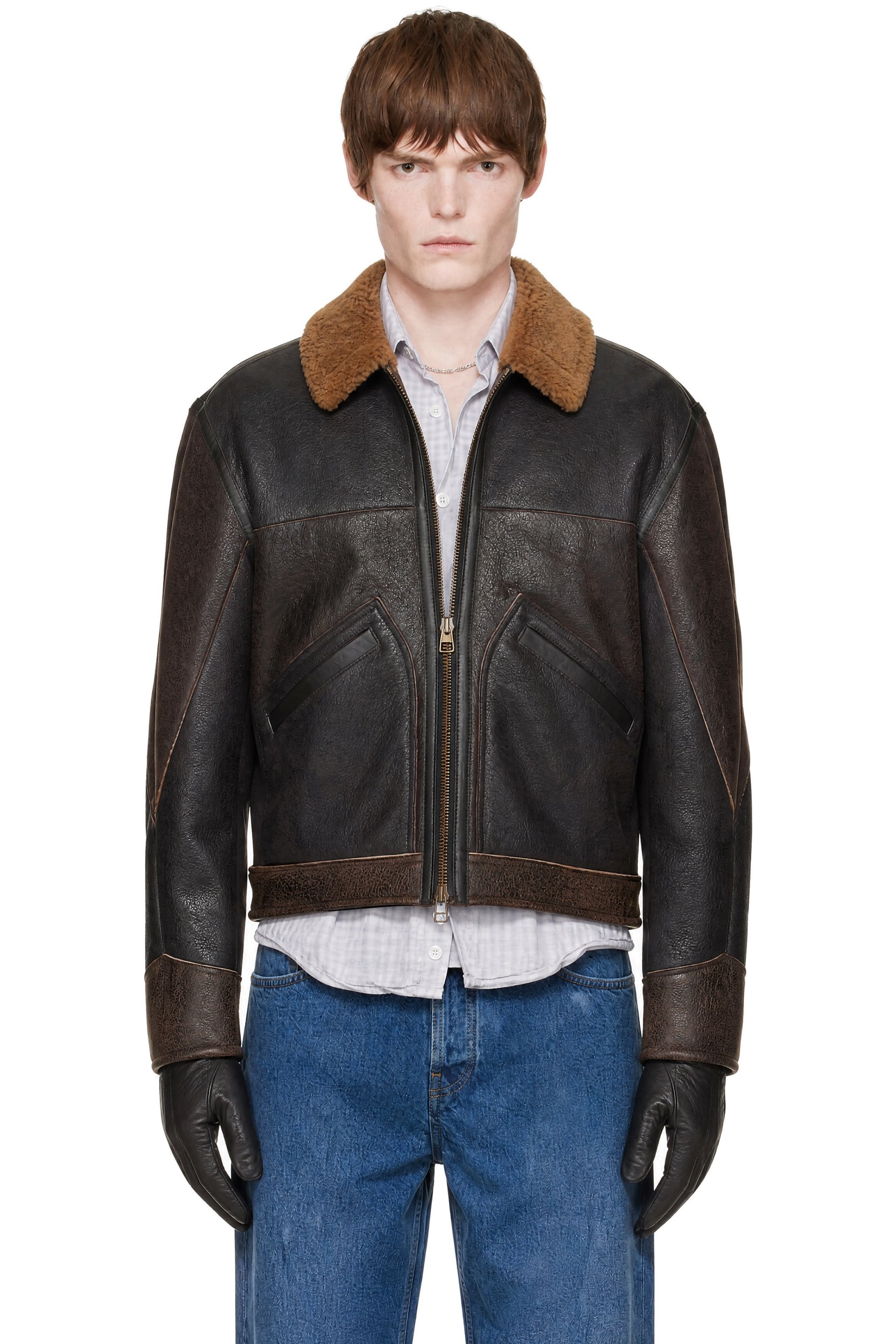 COOR - Brown Patchwork Shearling Jacket