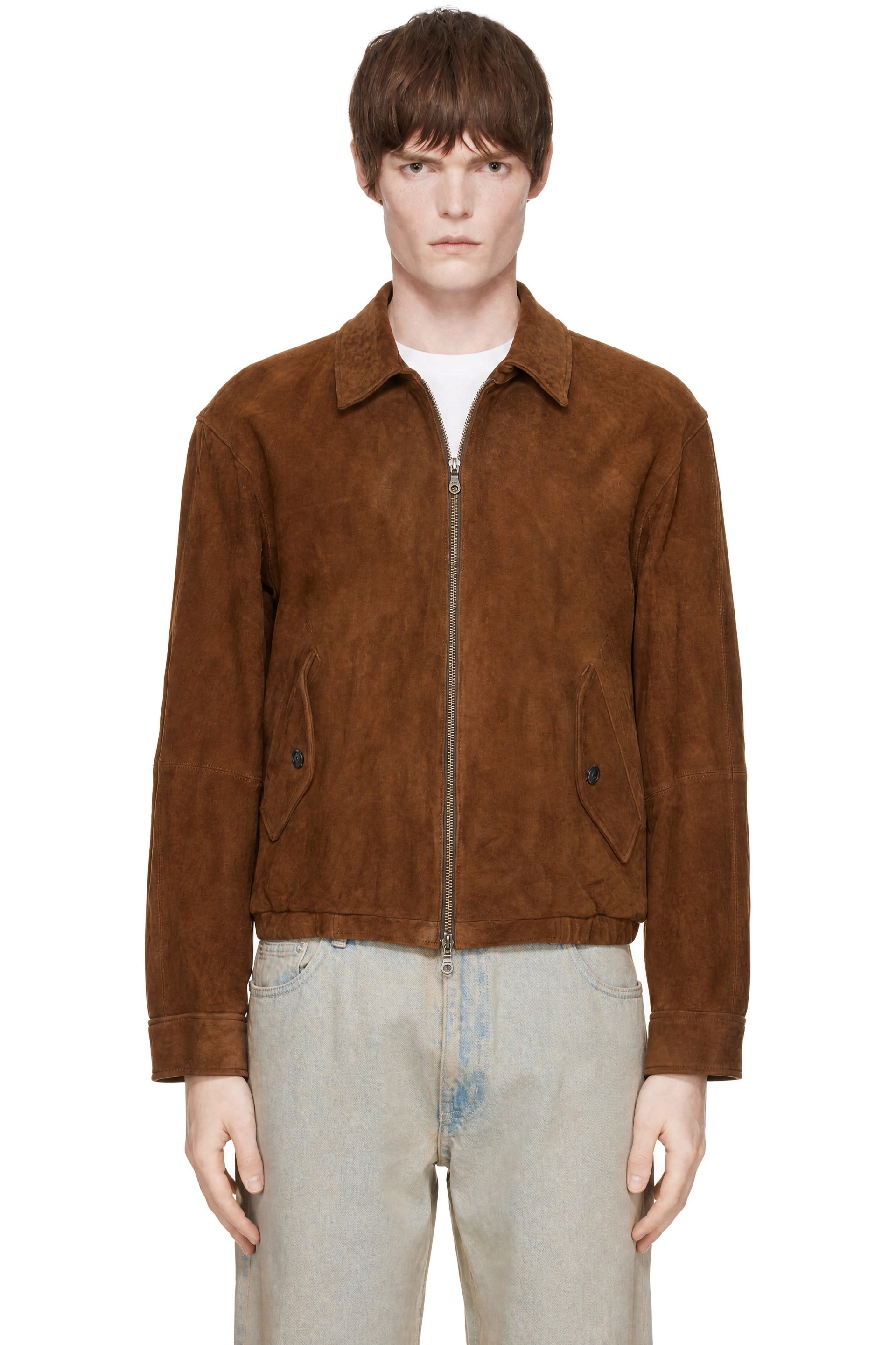 COOR - Tan Goat Skin Swingtop Pleated Washed Suede Jacket