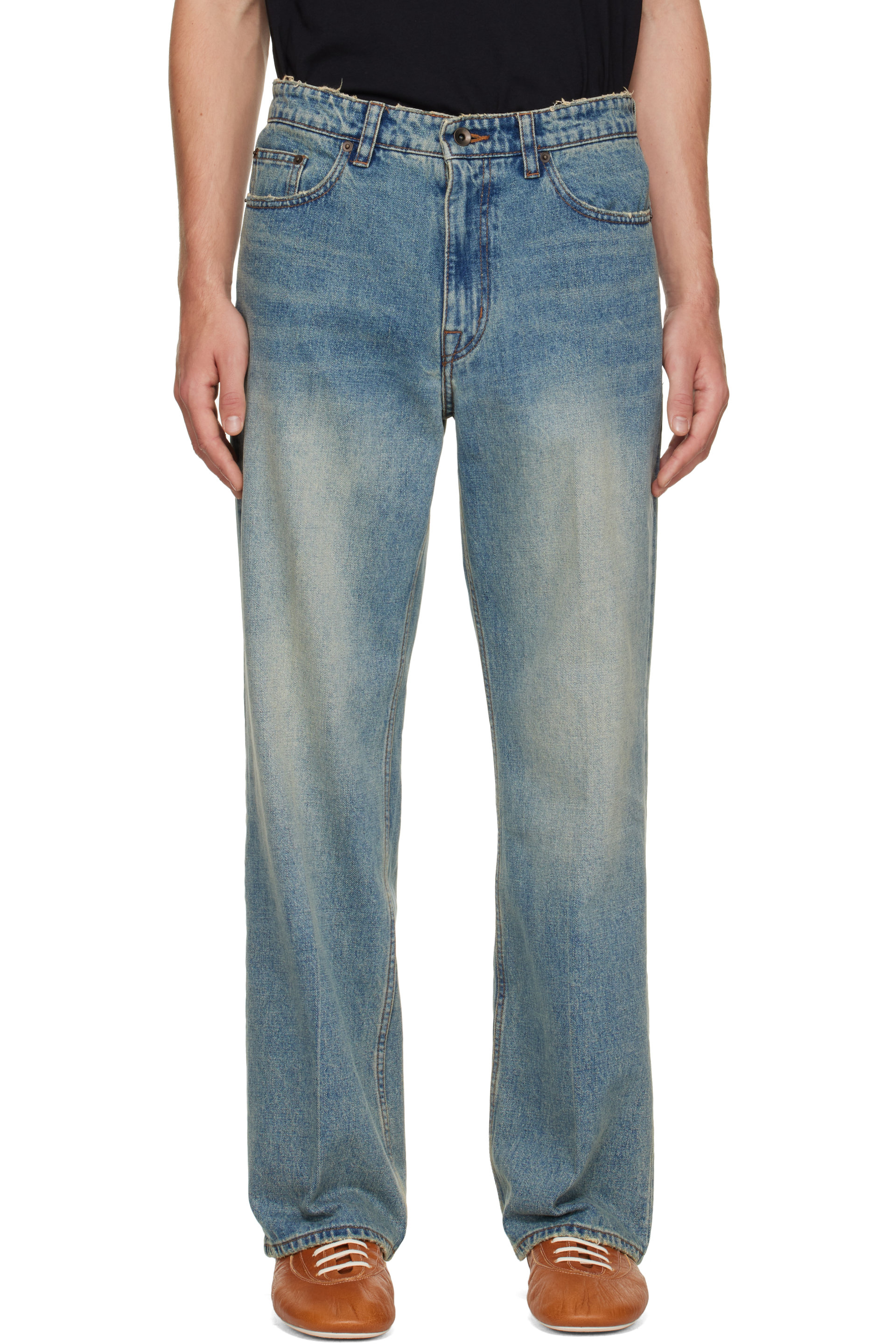 COOR - Blue Straight Leg Pressed Denim Jeans