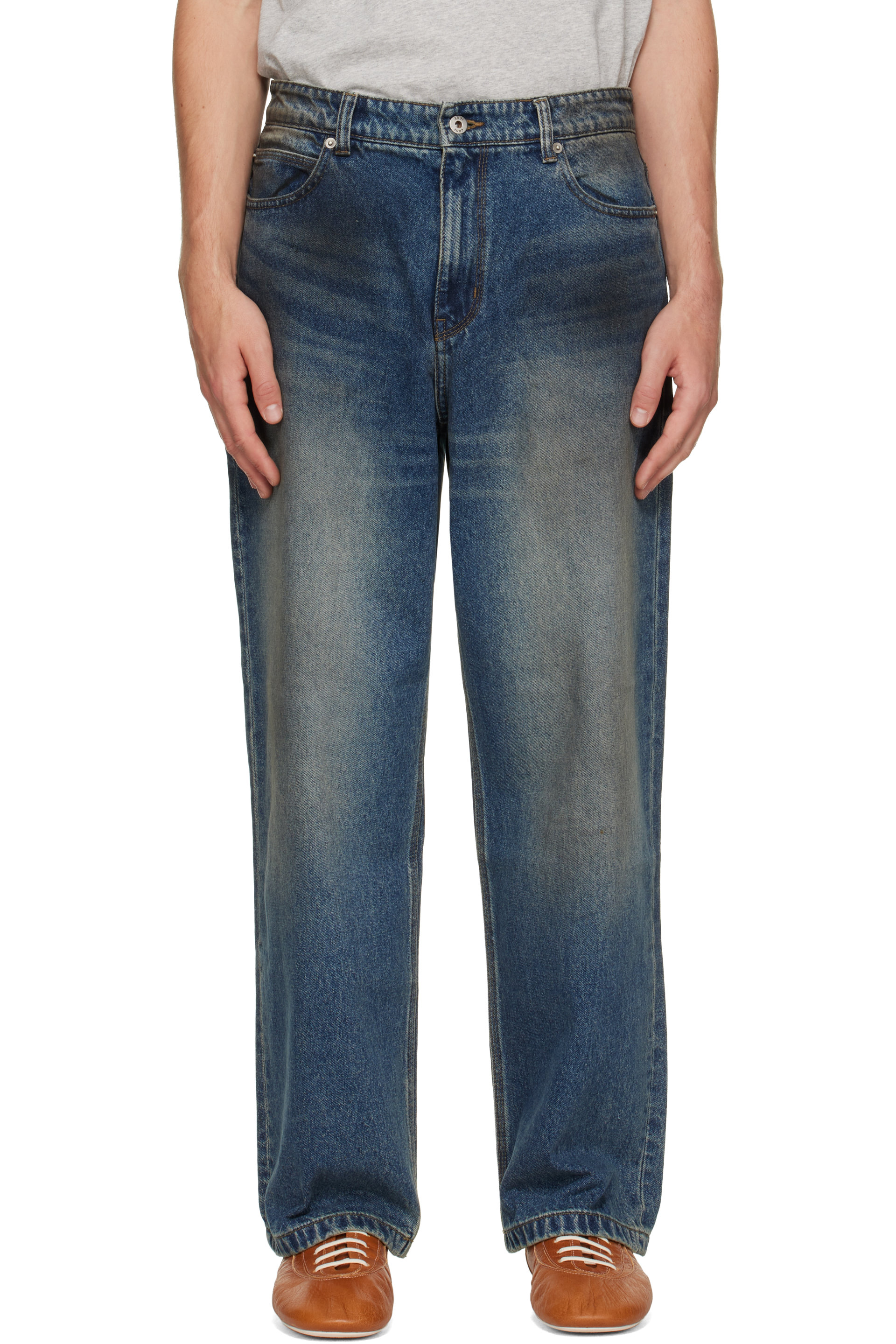 COOR - Navy Straight Cut Dirty Wash Jeans