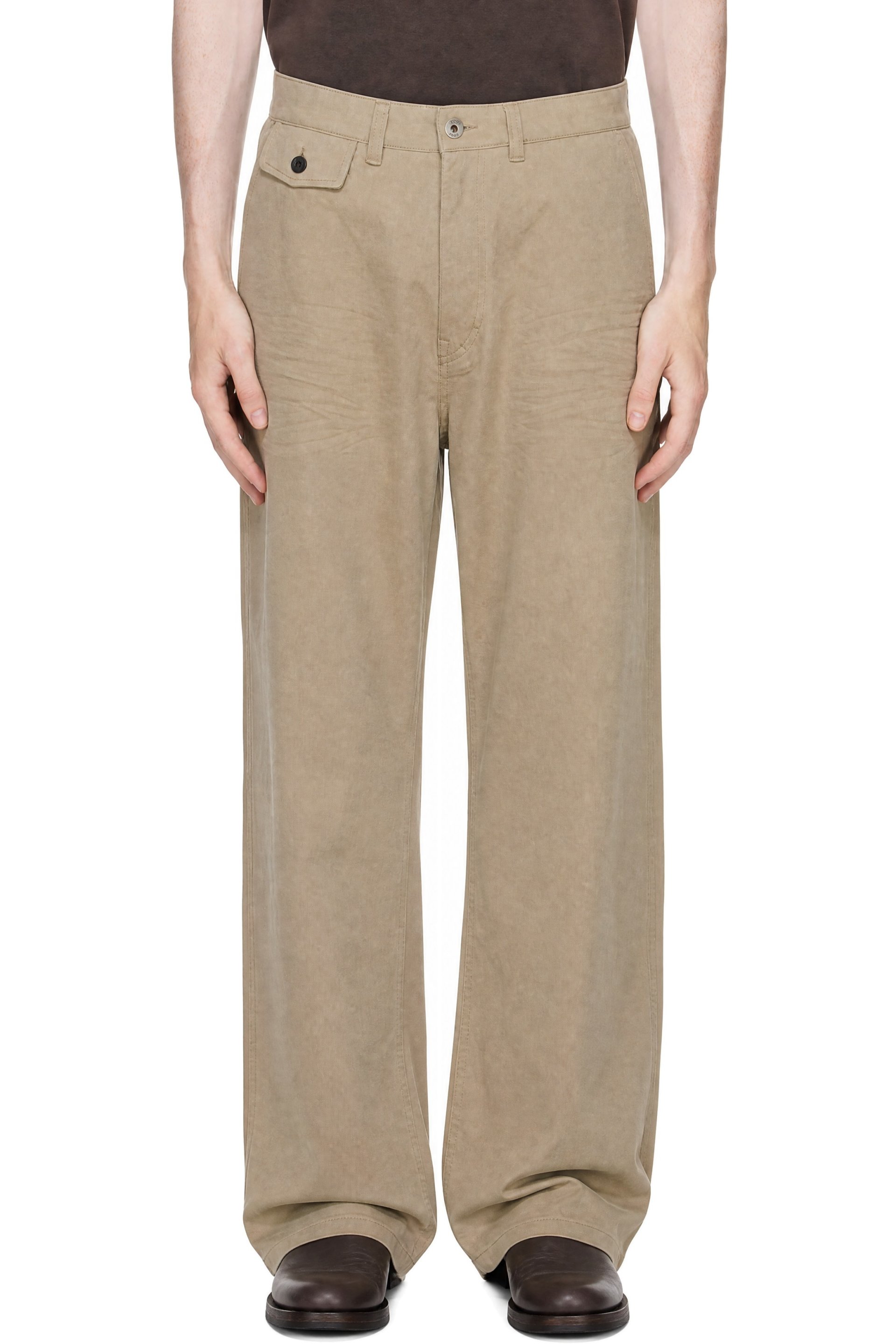 COOR - Beige Cinched Back Embossed Curved Trousers