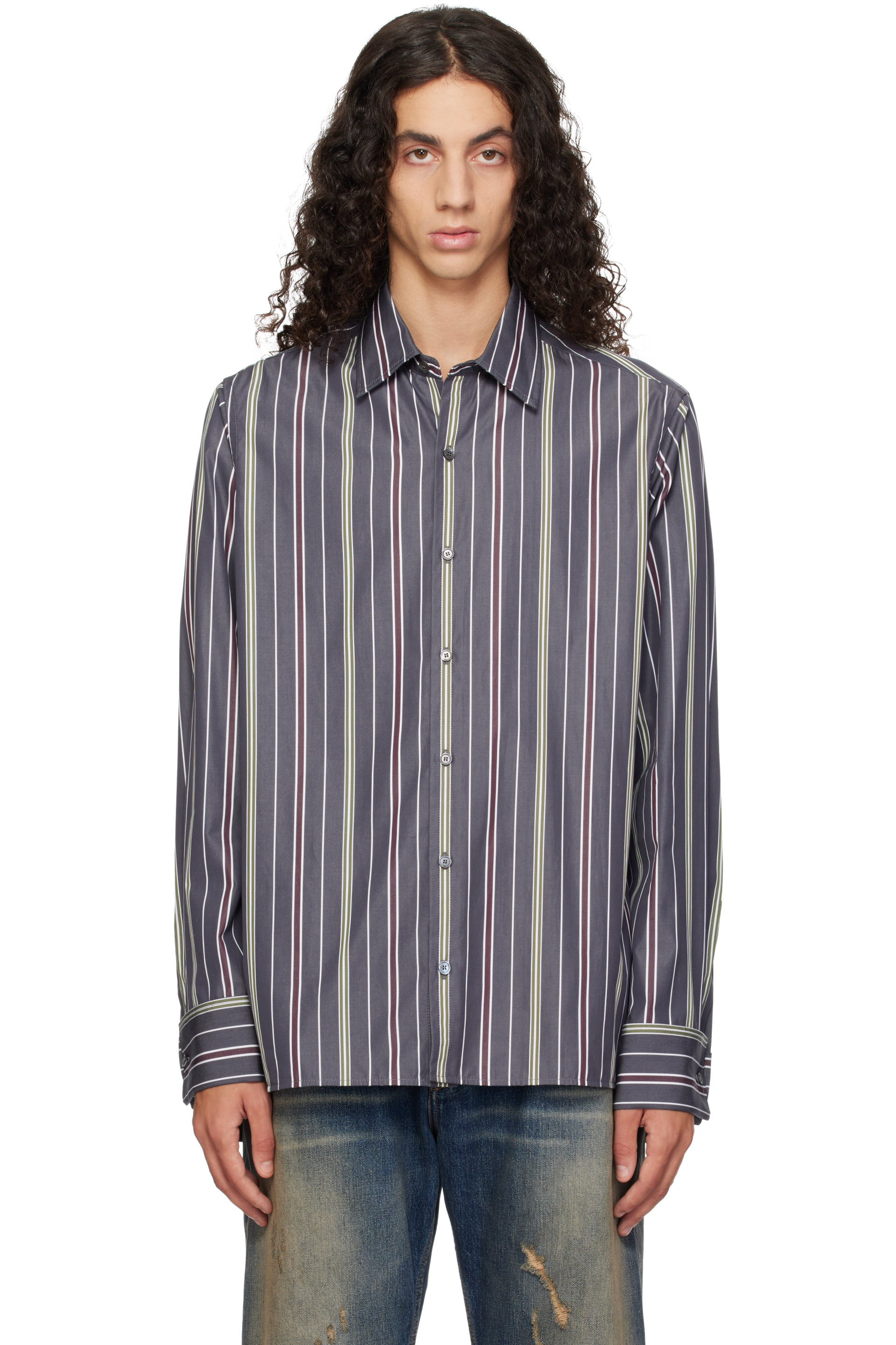 Lanvin - Gray Straight-Cut Striped Shirt