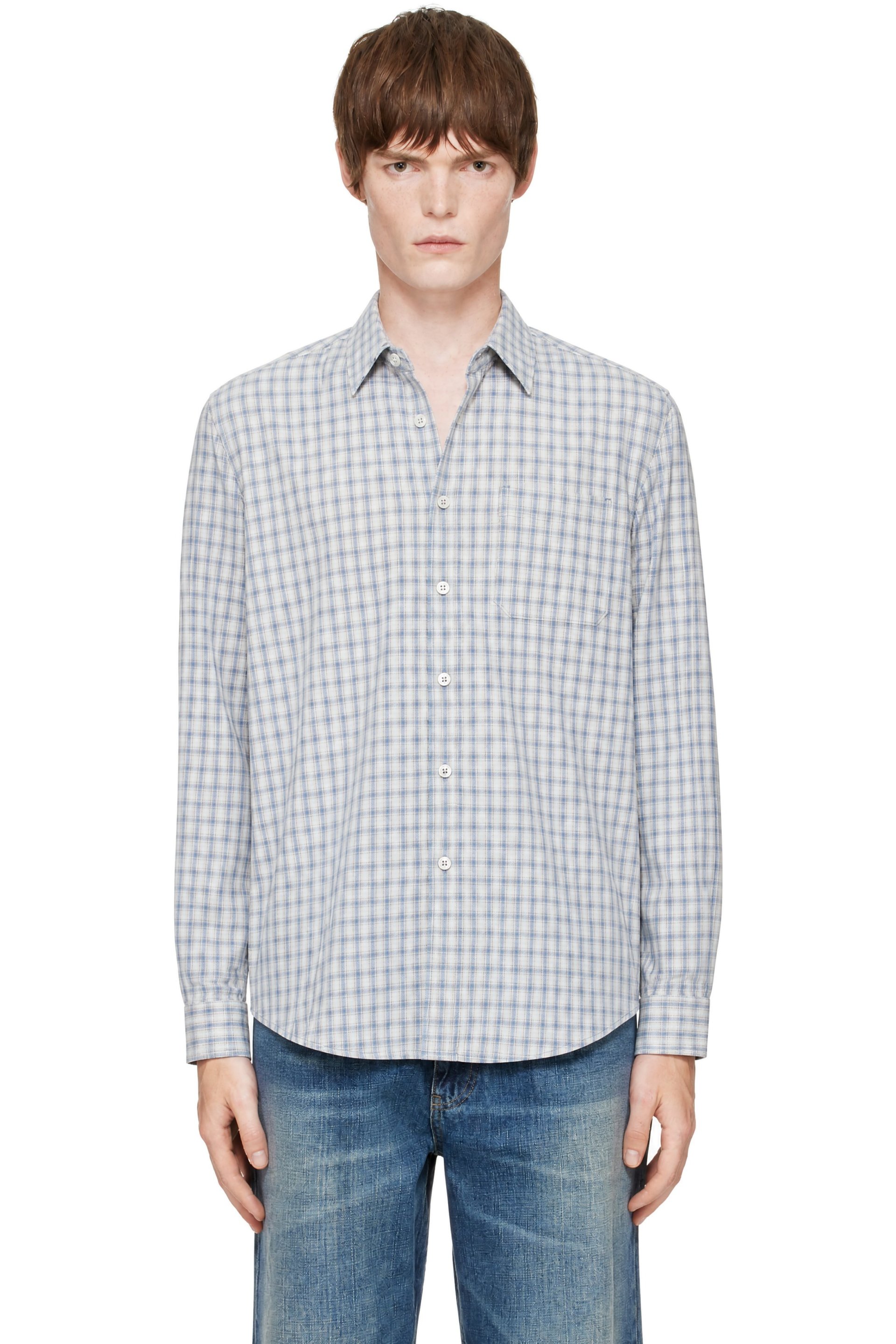 COOR - Blue Cotton Tartan Check Shirt