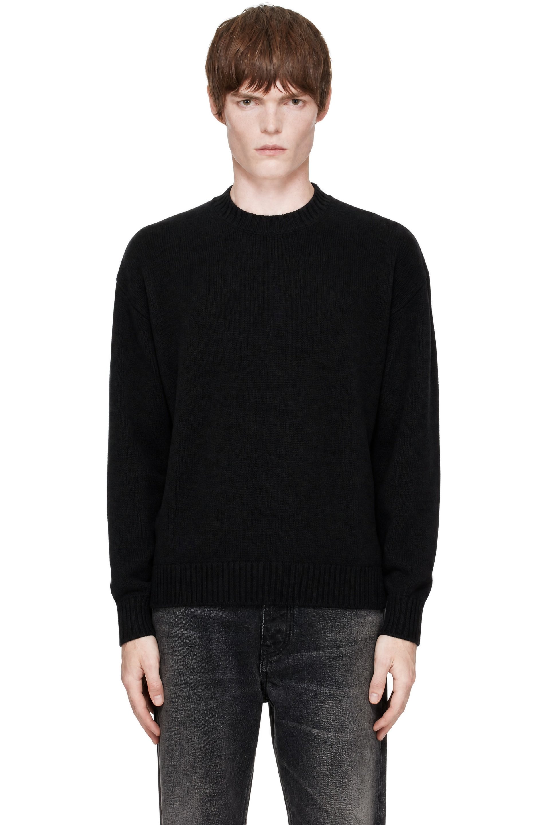 COOR - Black Wool Cropped Crewneck Sweater