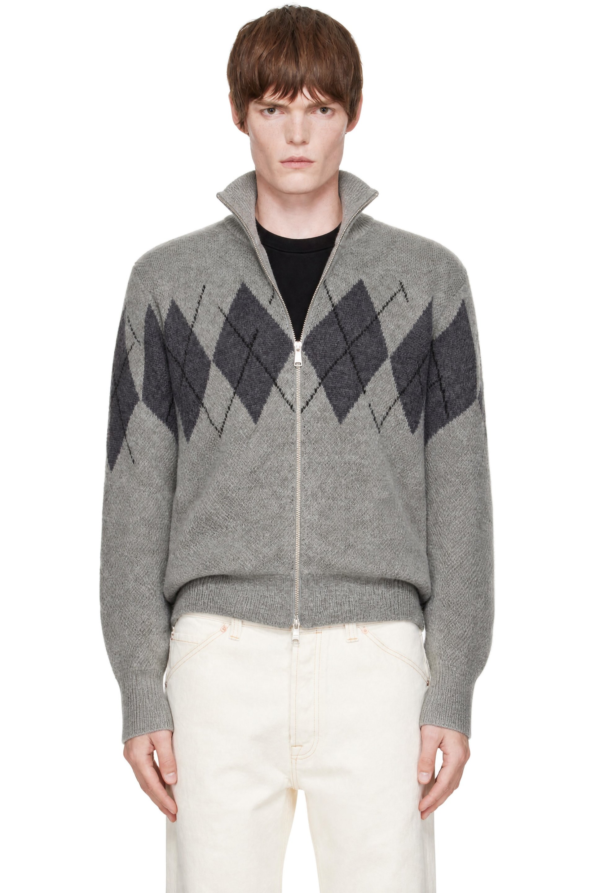COOR - Gray Inside Out Argyle Zip-Up Cardigan