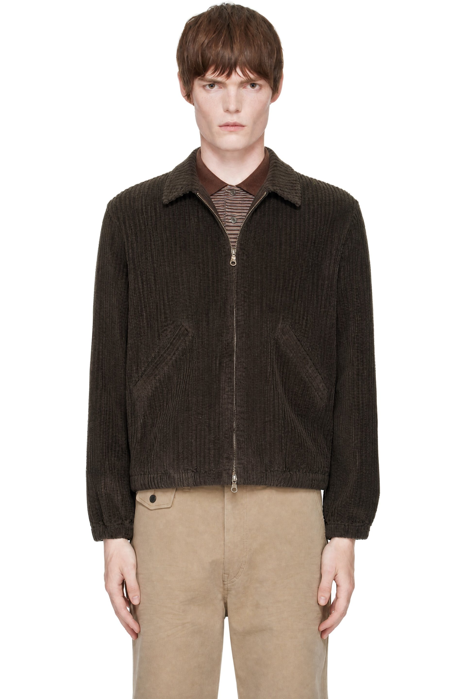 COOR - Brown Corduroy Dyed Swingtop Quilted Bomber Jacket