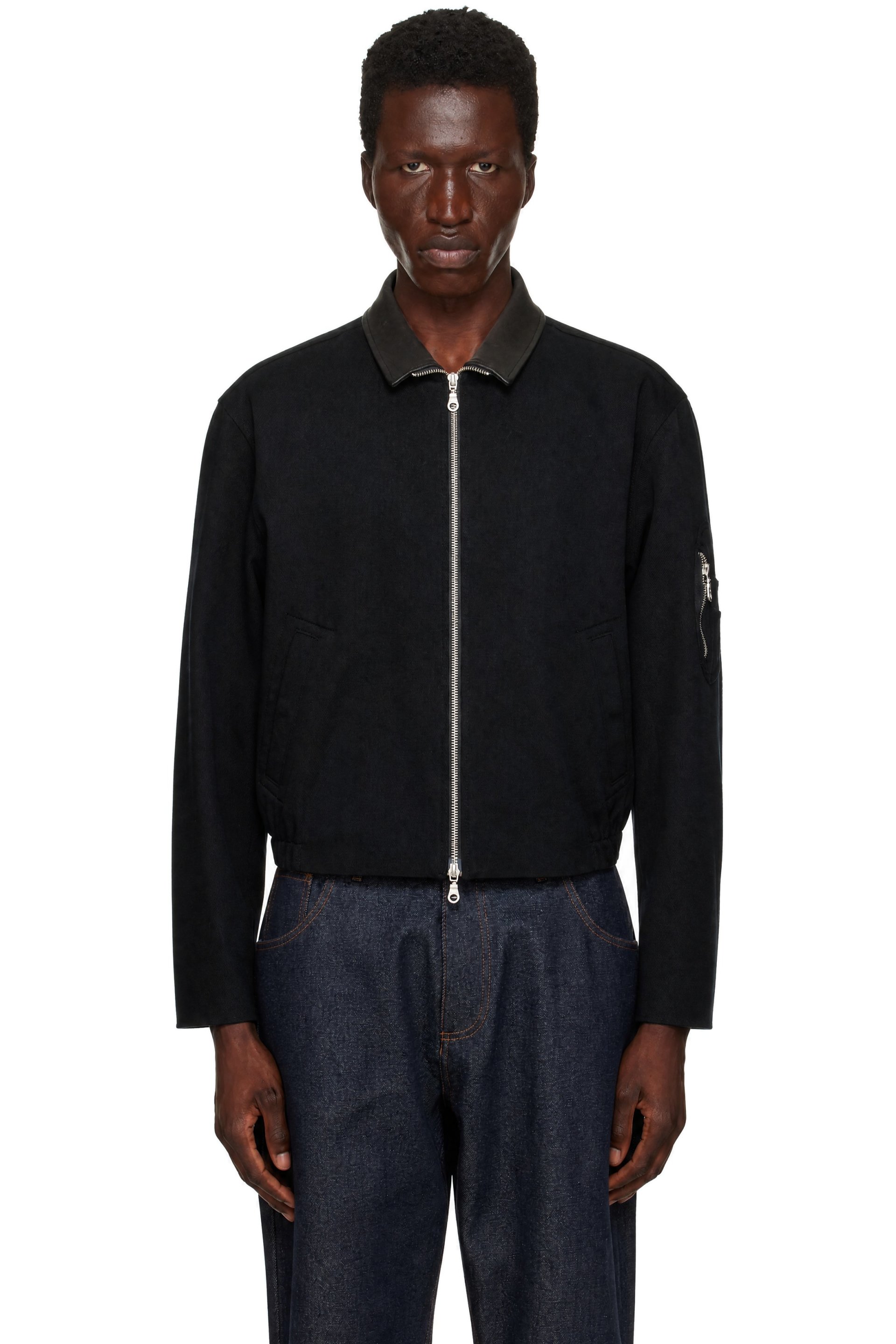 COOR - Navy Pilot Leather Collar Bomber Jacket