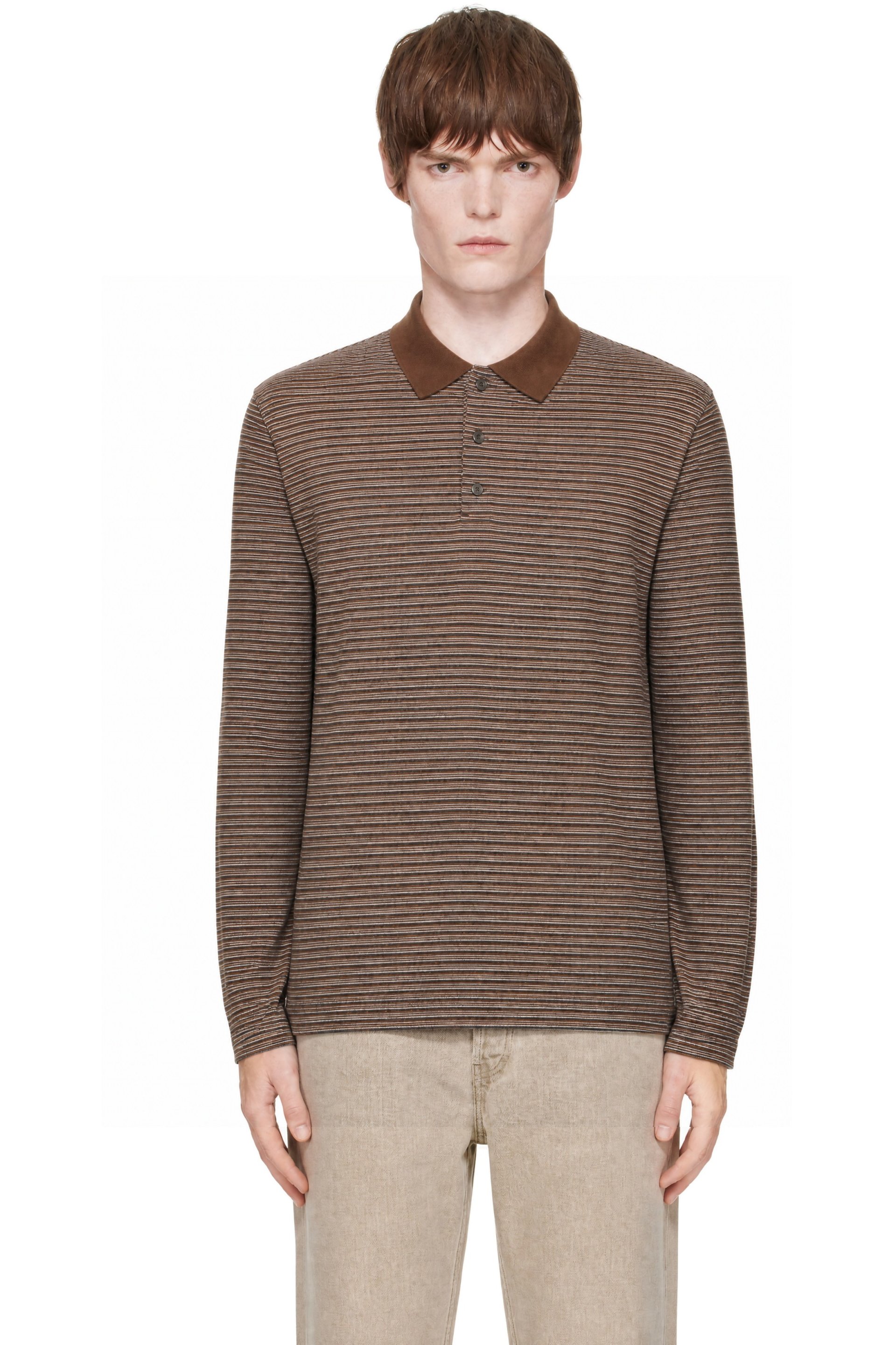 COOR - Brown Multi Pin Pique Long Sleeve Polo