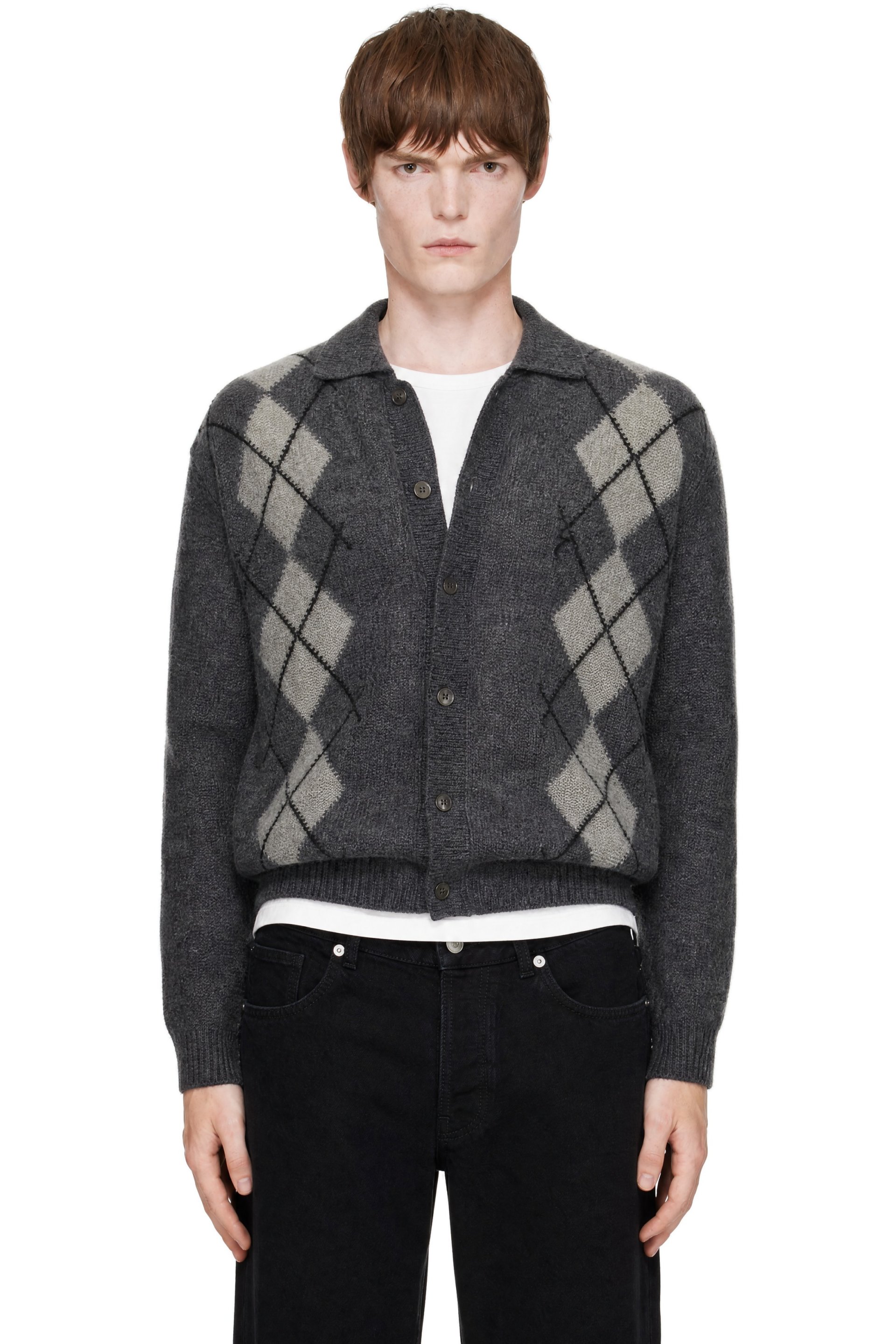 COOR - Gray Inside Out Argyle Collar Cardigan