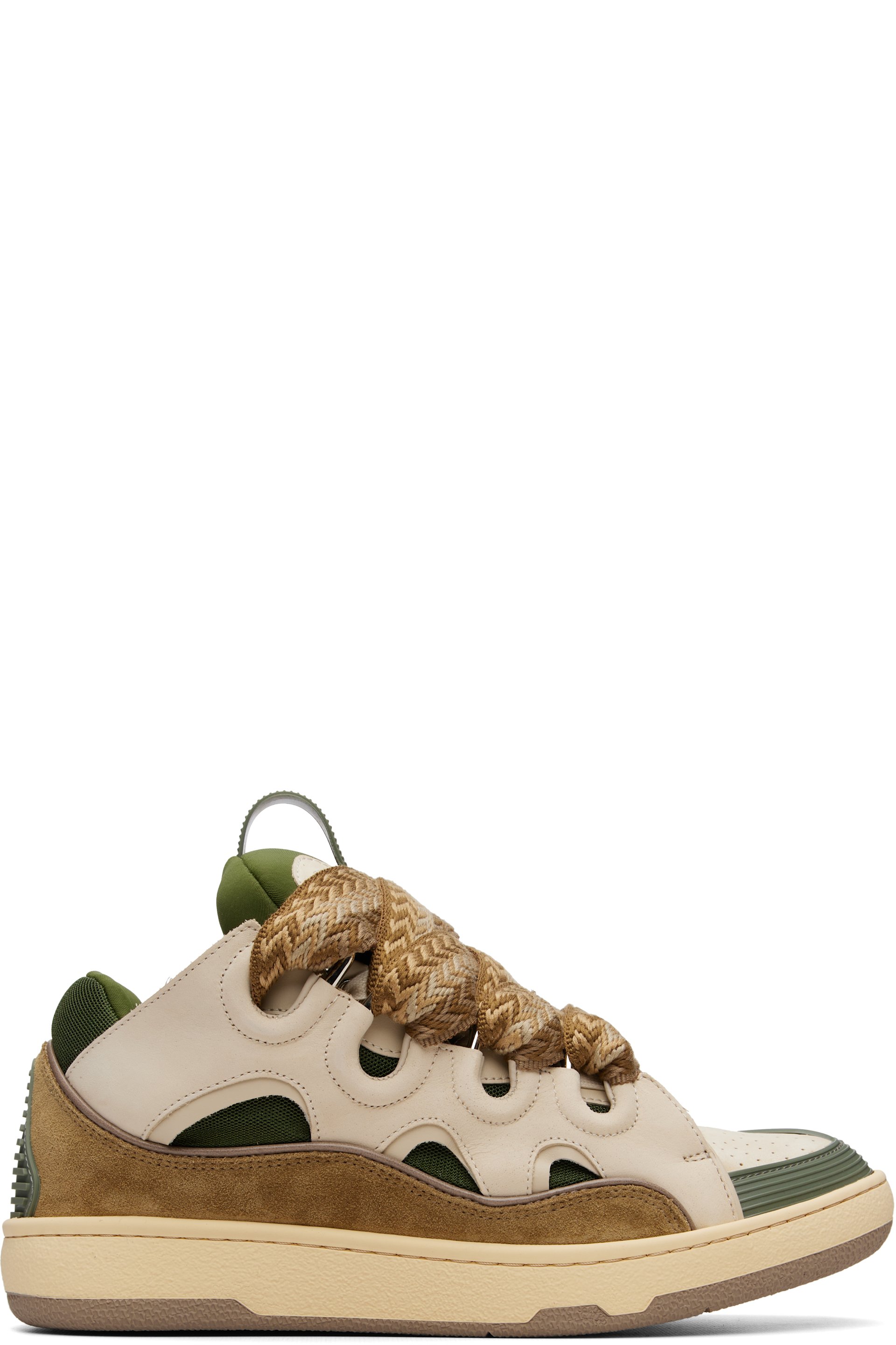 Lanvin - Beige & Khaki Curb Leather Sneakers