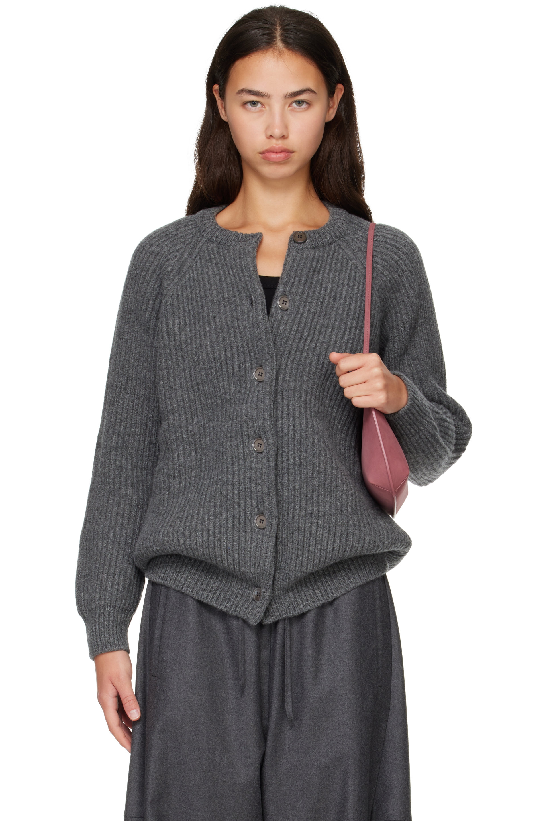&Daughter - Gray Rowan Rib Crewneck Cardigan