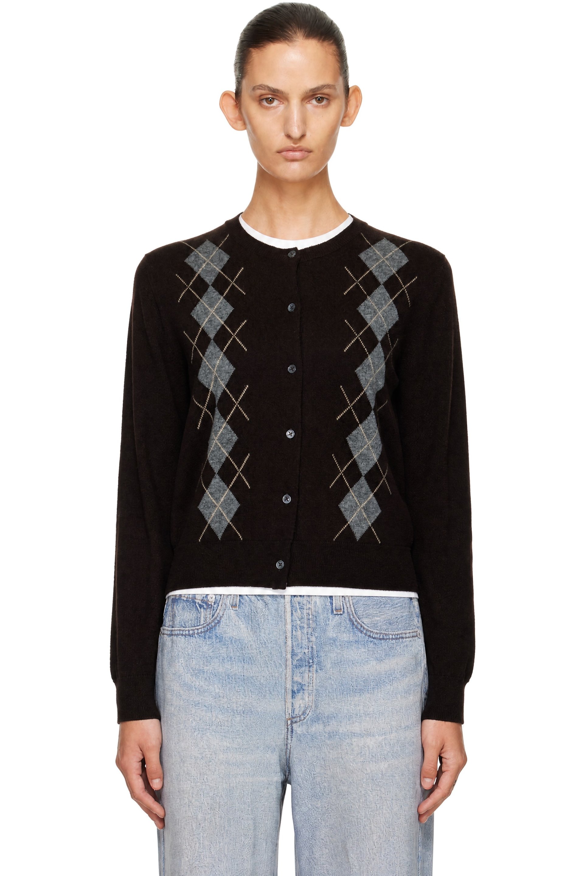&Daughter - Brown Una Argyle Crewneck Cardigan