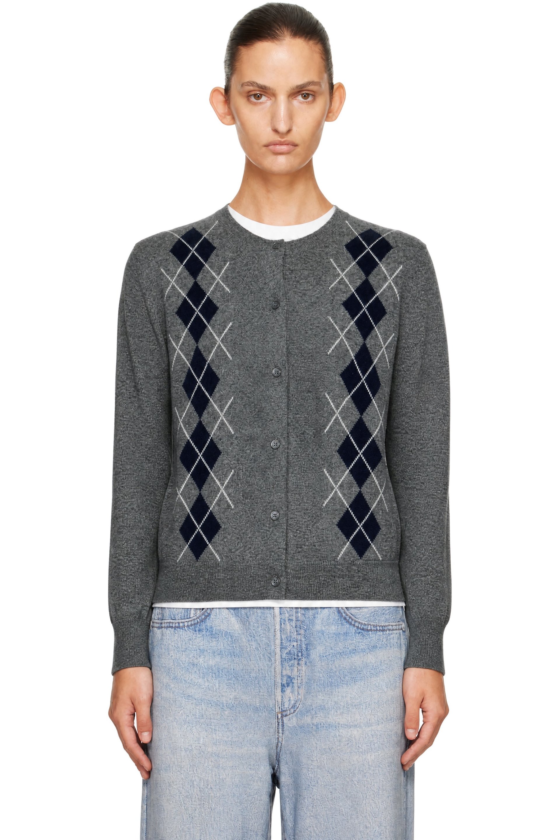 &Daughter - Gray Una Argyle Crewneck Cardigan