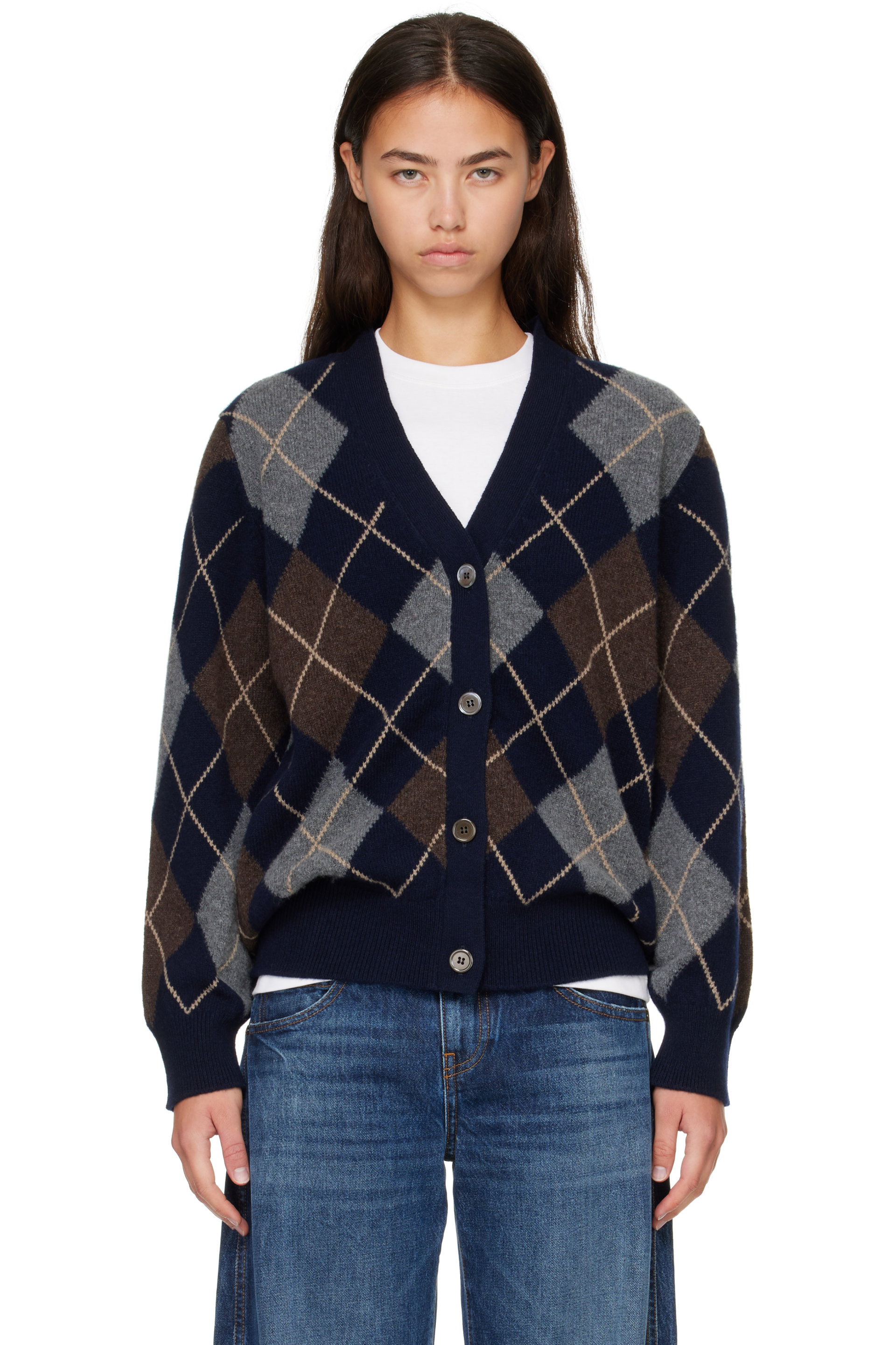 &Daughter - Navy & Gray Ava Argyle Cardigan