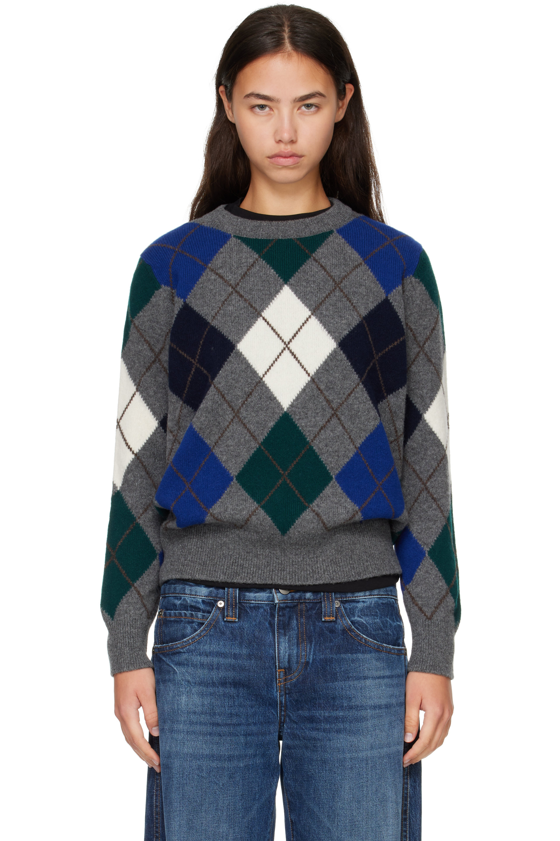 &Daughter - Gray Ava Argyle Crewneck Sweater