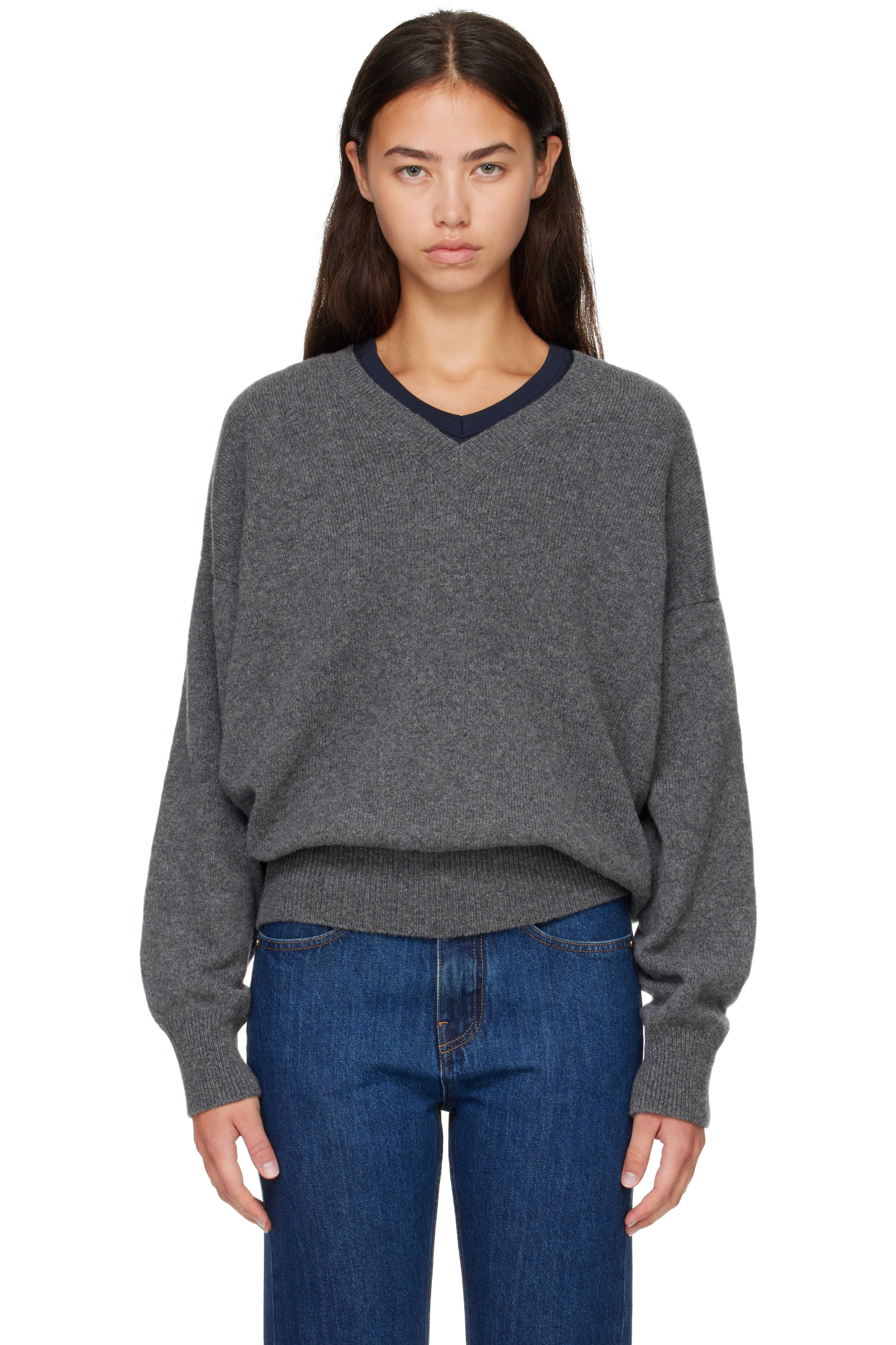 &Daughter - Gray Innes Slouch V-Neck Sweater