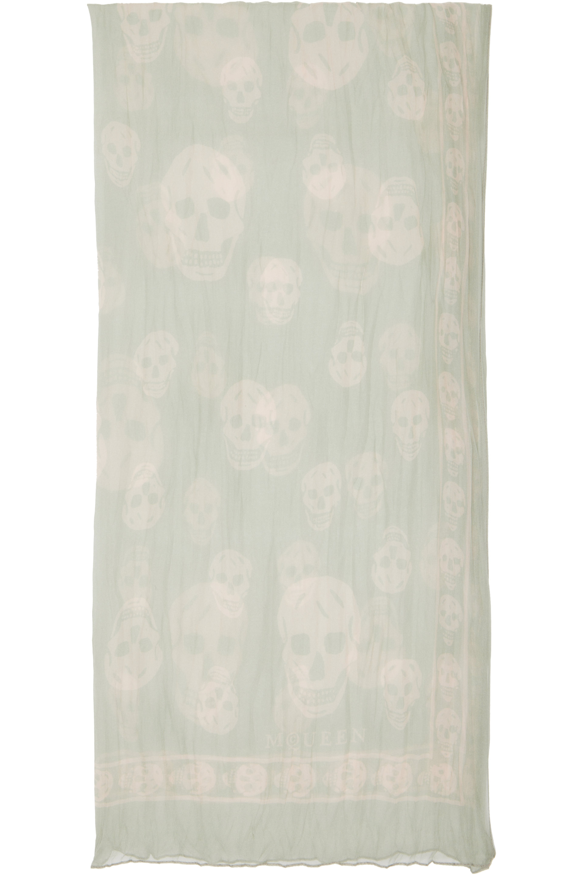 McQueen - Green Skull Pleated Scarf