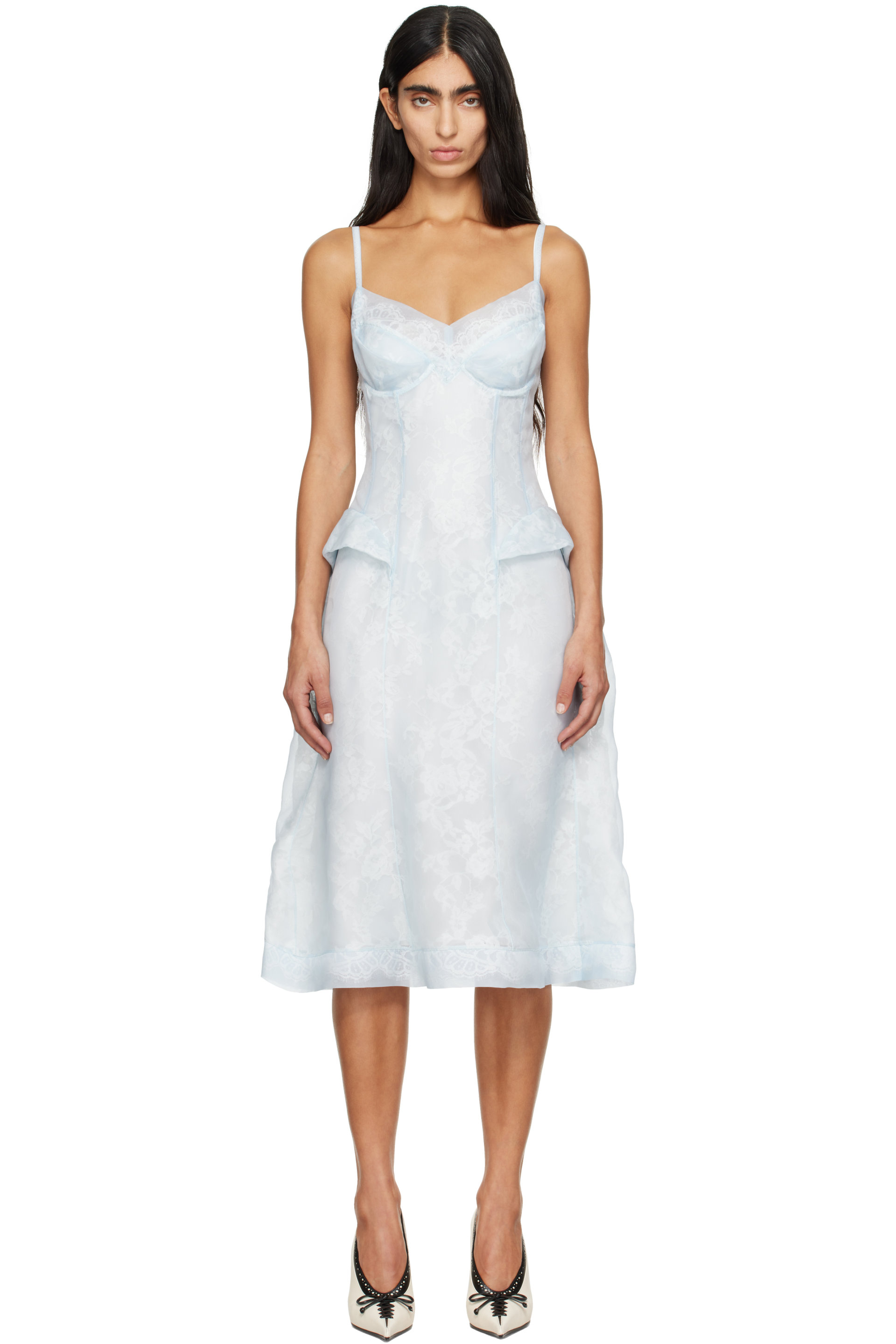 McQueen - Blue Floral Lace Midi Dress