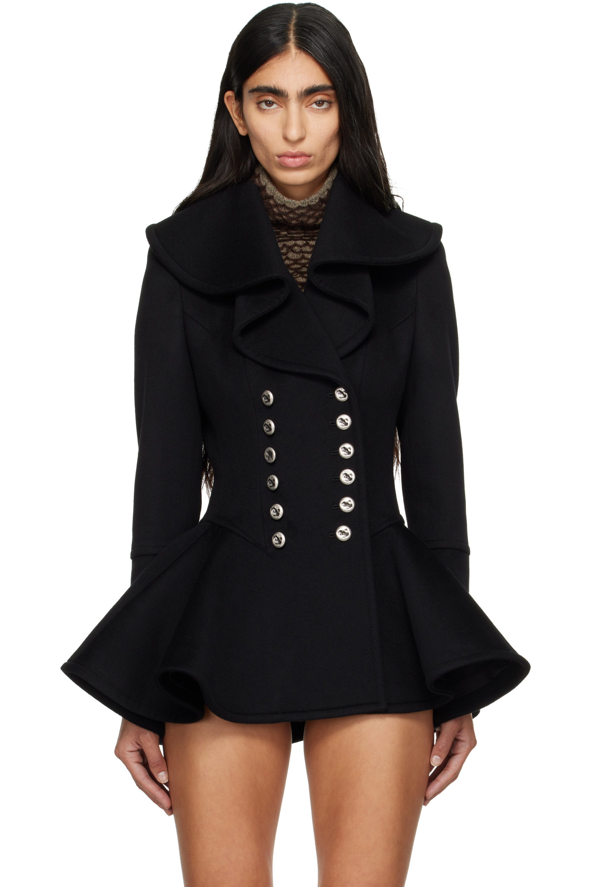 McQueen - Black Waterfall Collar Coat