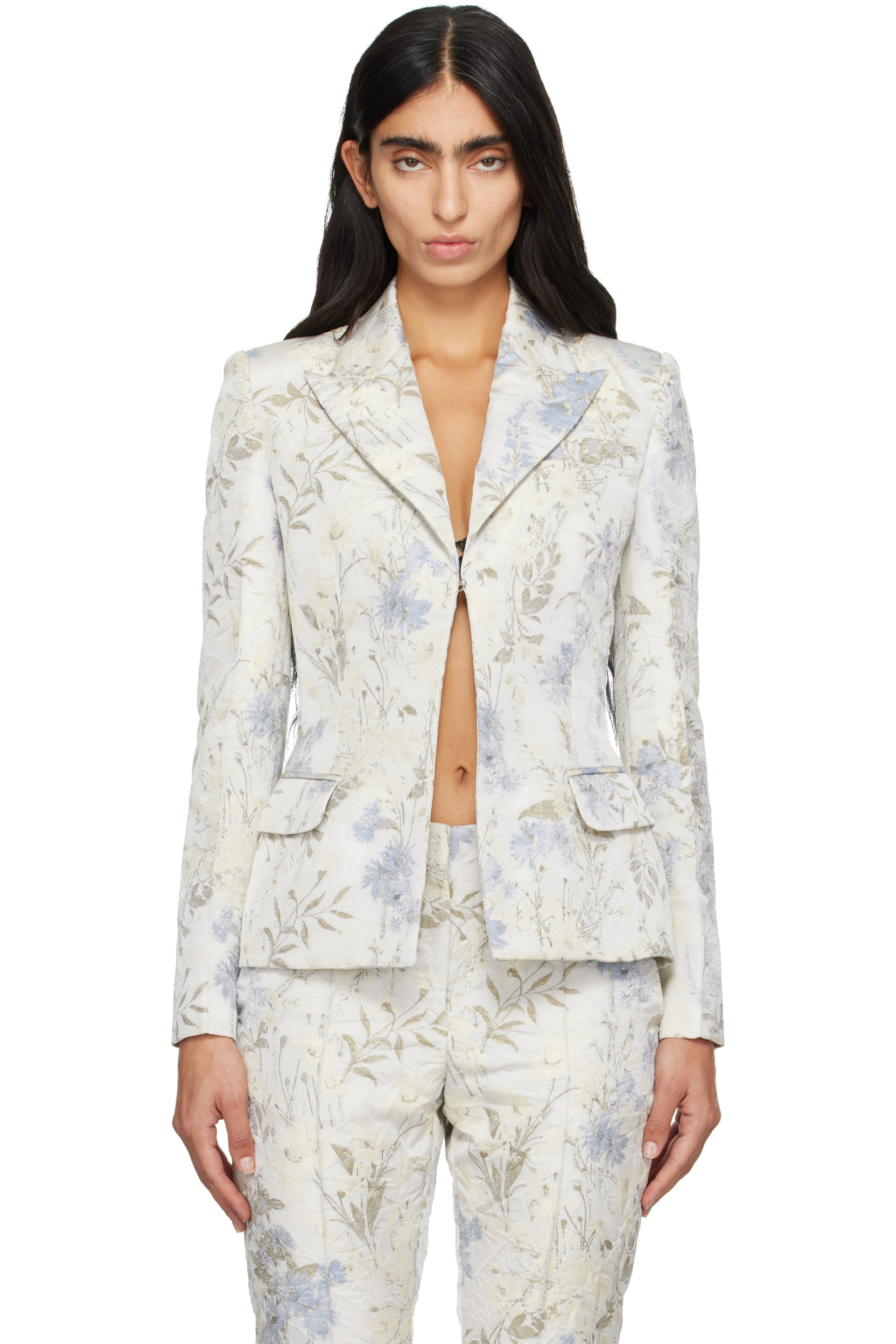 McQueen - Off-White Damask Floral Blazer