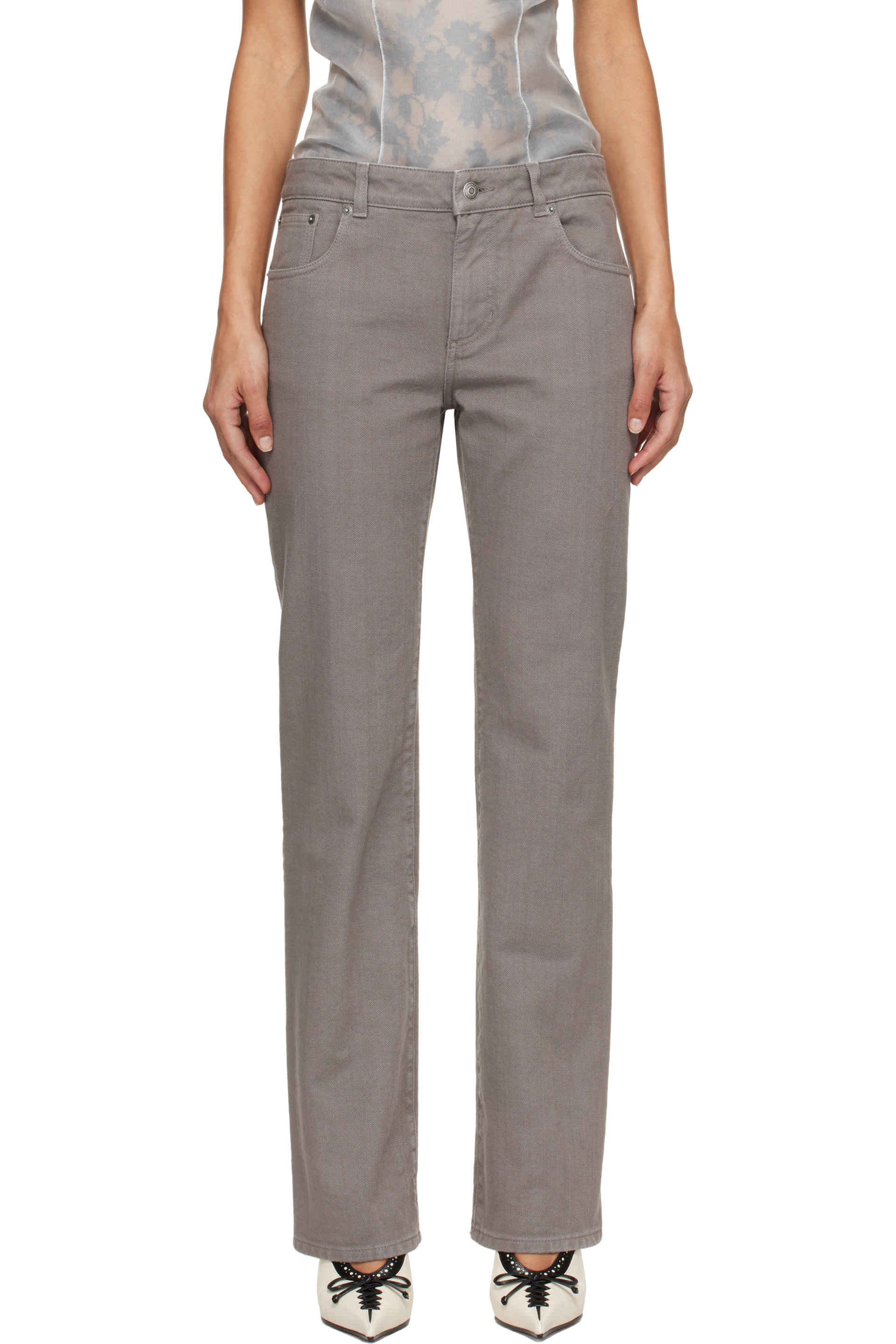 McQueen - Gray Lace Logo Jeans