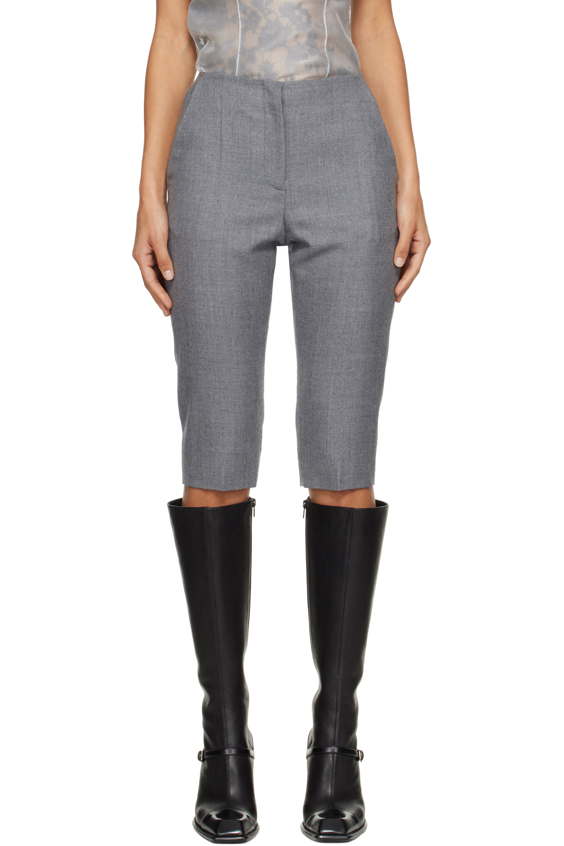 McQueen - Gray Wool Capri Trousers
