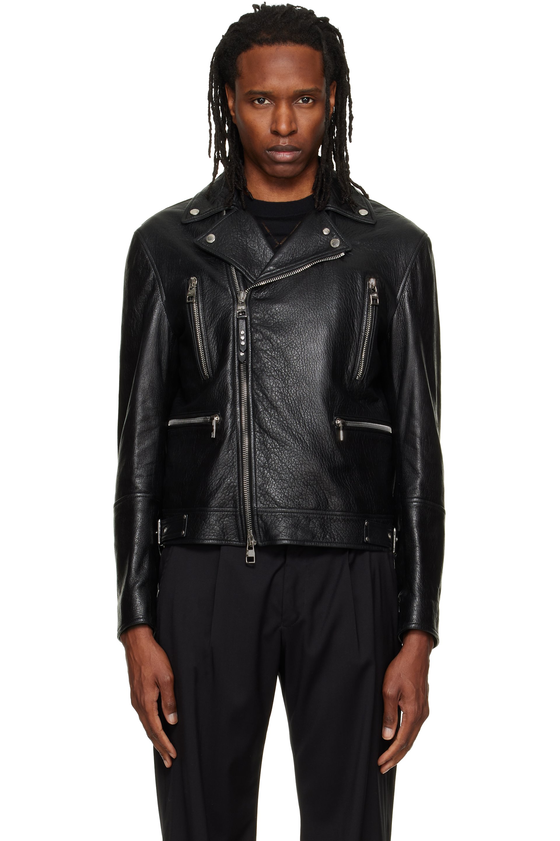 McQueen - Black Classic Biker Leather Jacket