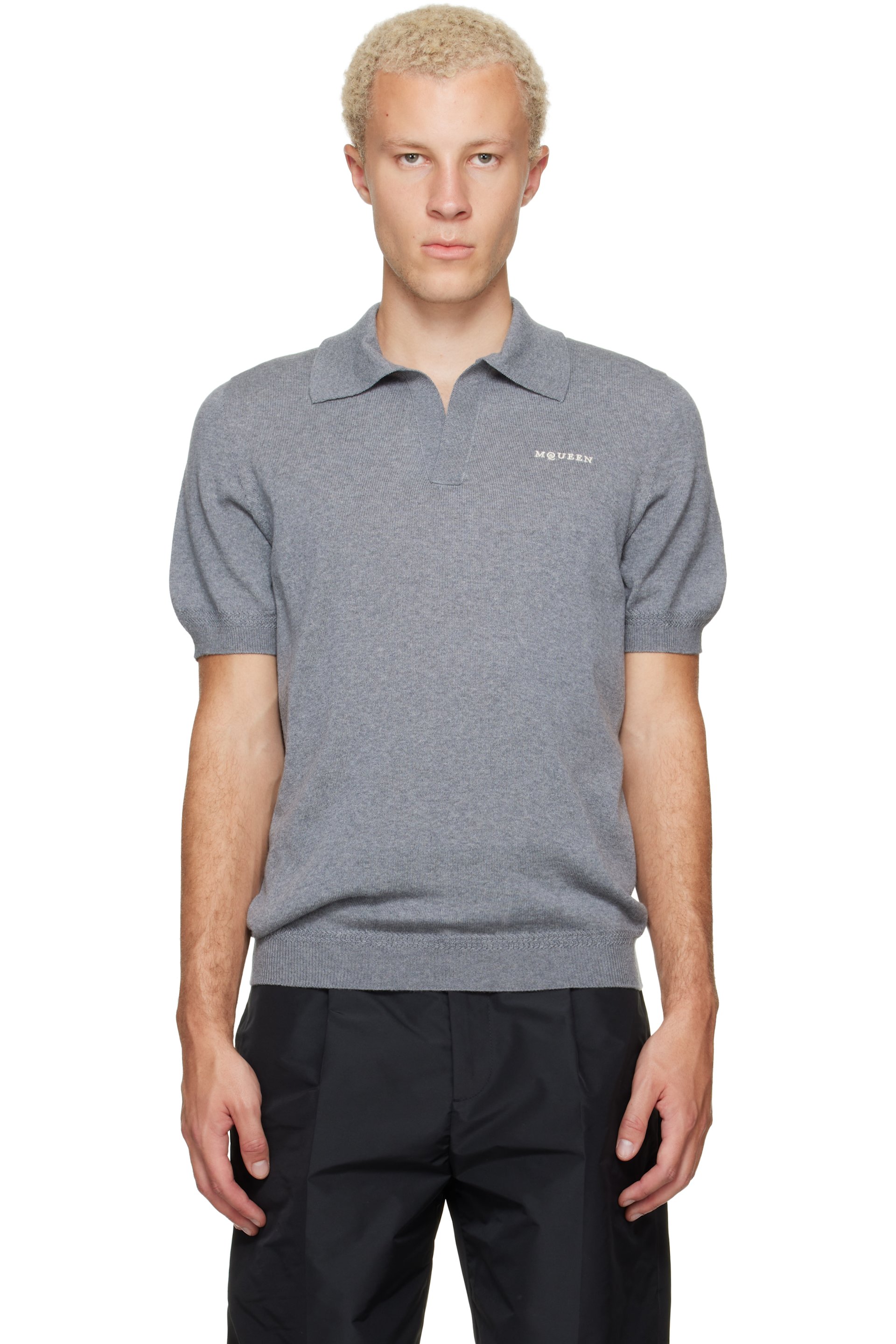 McQueen - Gray Short Sleeve Knit Polo