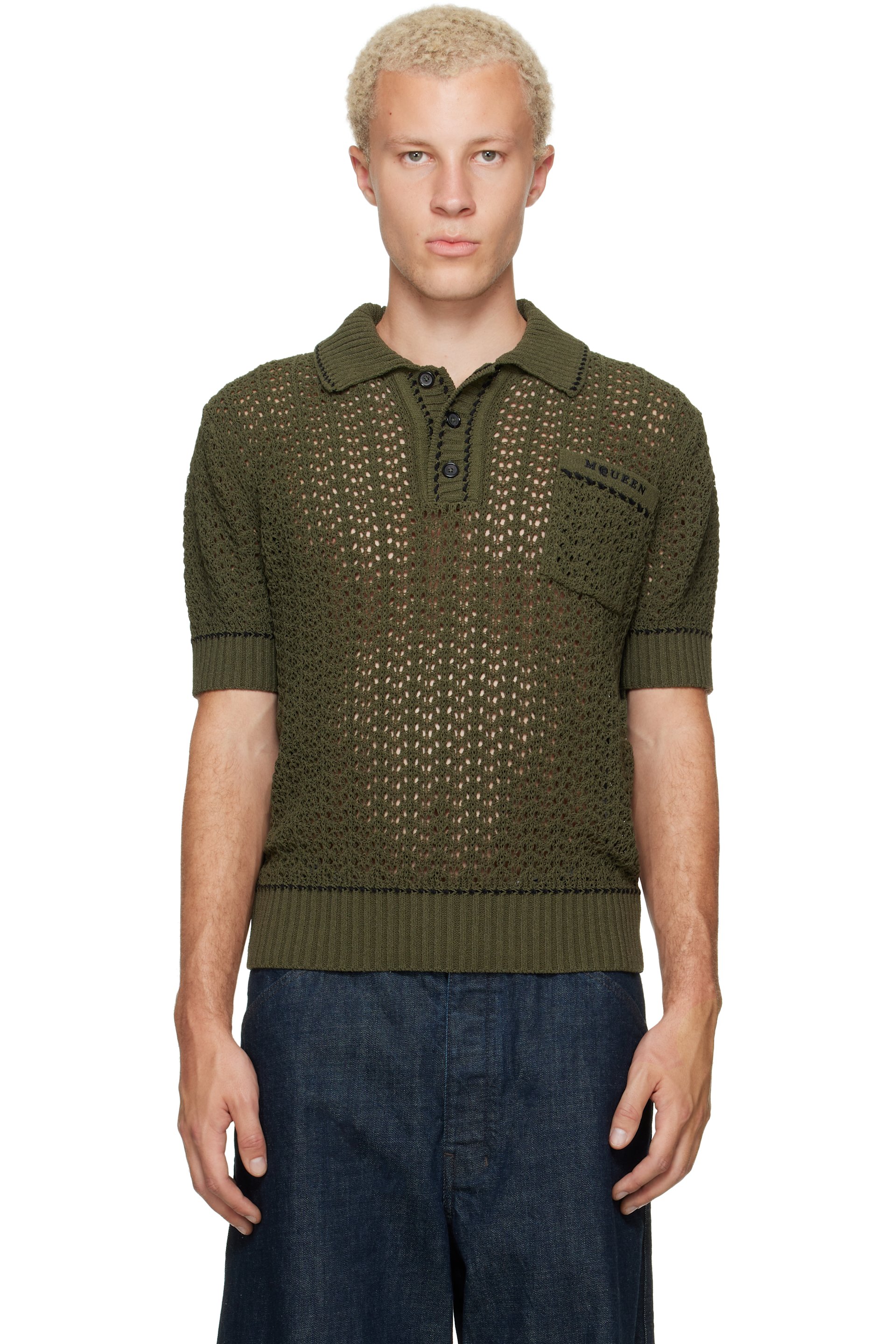 McQueen - Khaki Short Sleeve Knit Polo