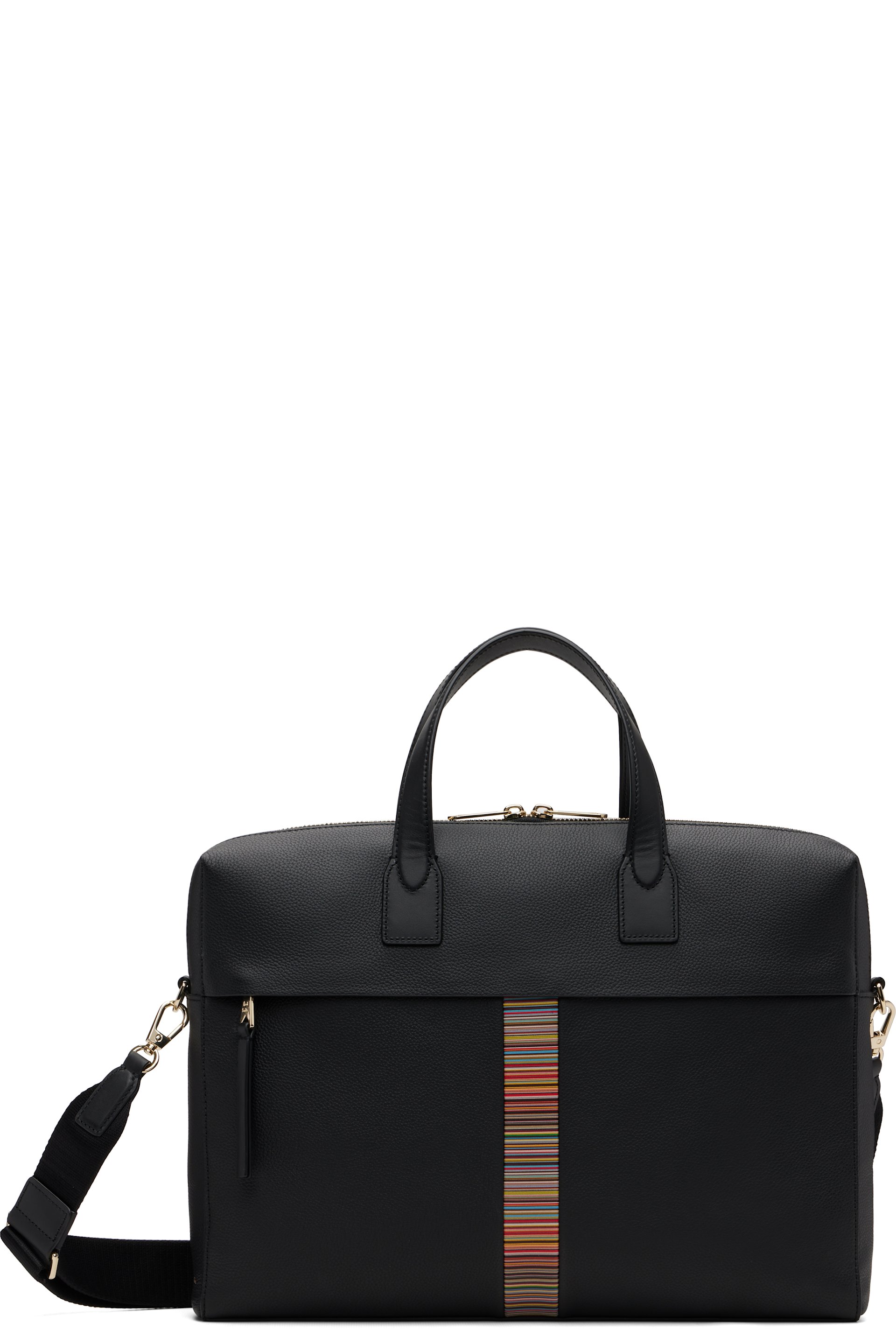 Paul Smith - Porte-document noir en cuir à rayures emblématiques