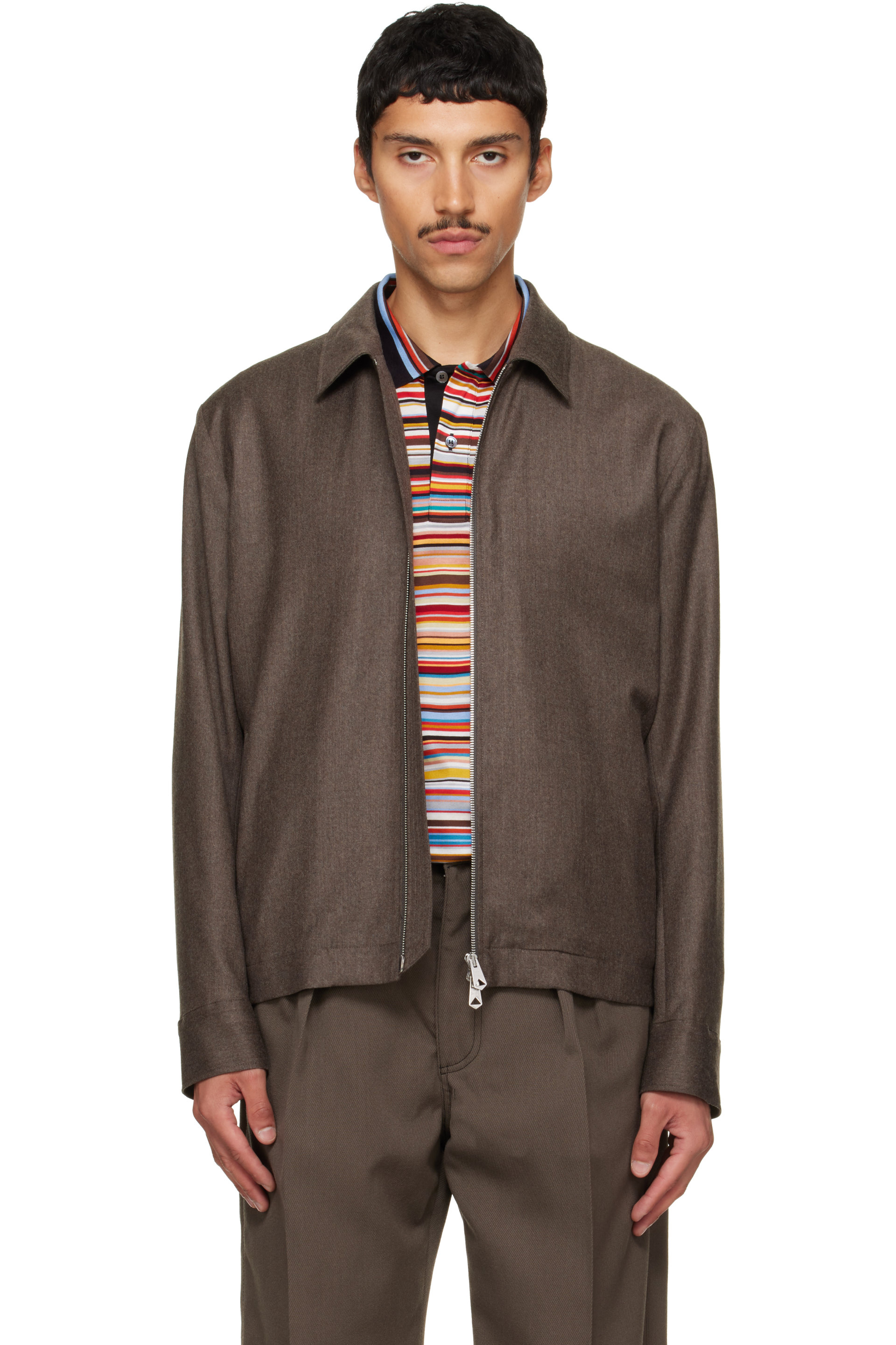 Paul Smith - Blouson brun en flanelle de laine et cachemire